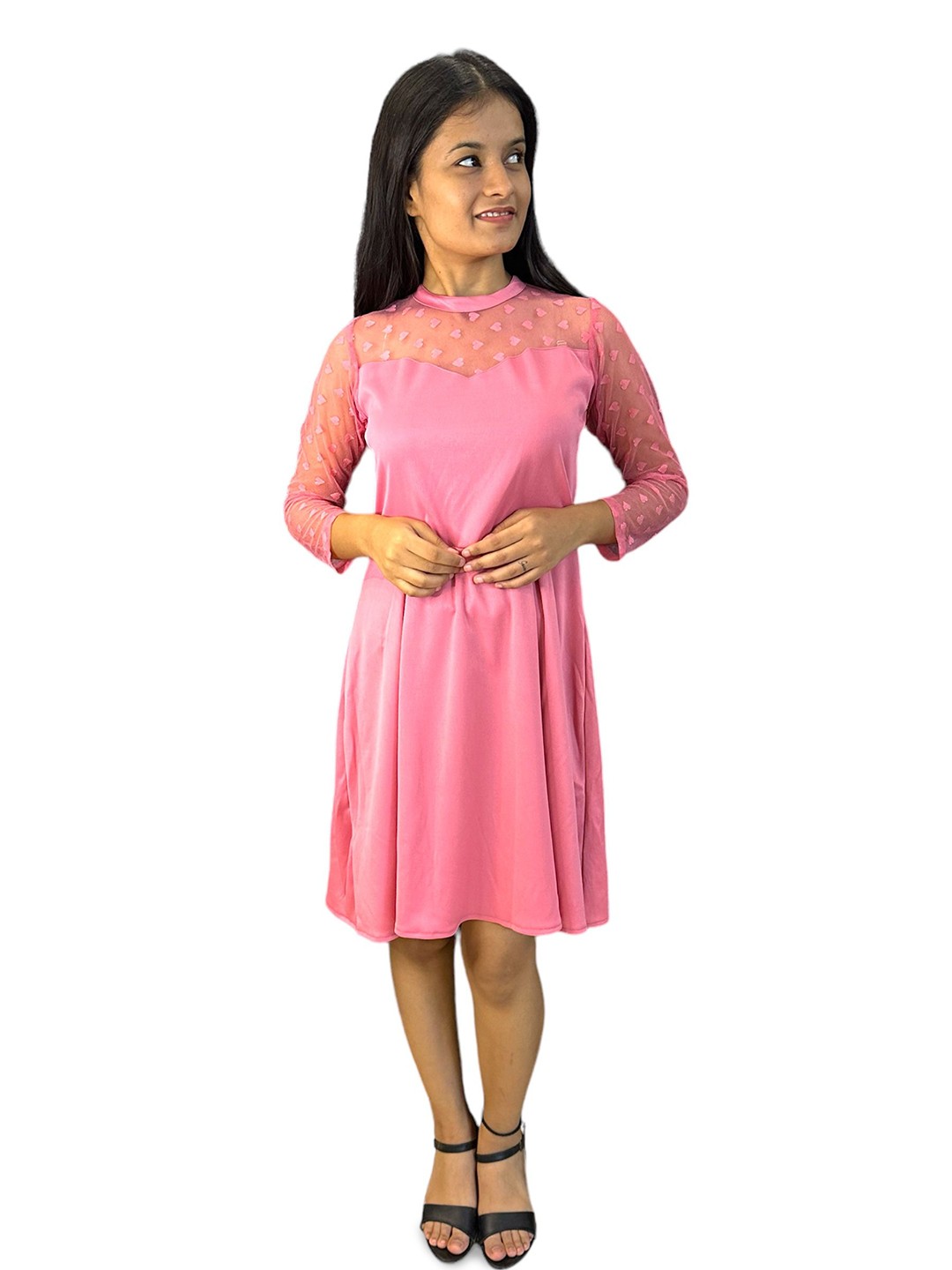 

Samsara Couture Women Solid Round Neck Fit & Flare Dress, Pink