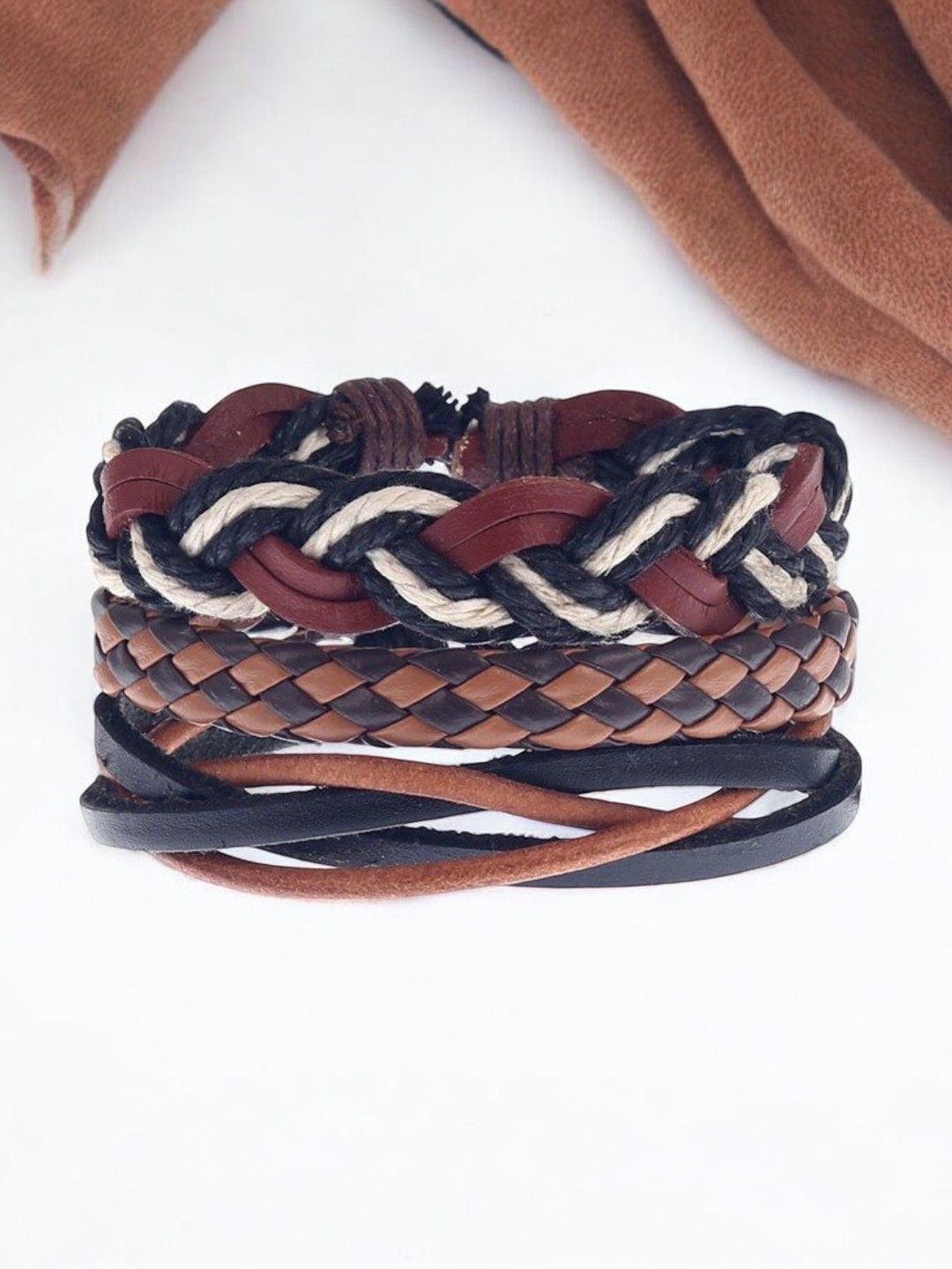 

fabula Men Set Of 3 Wraparound Bracelet, Black