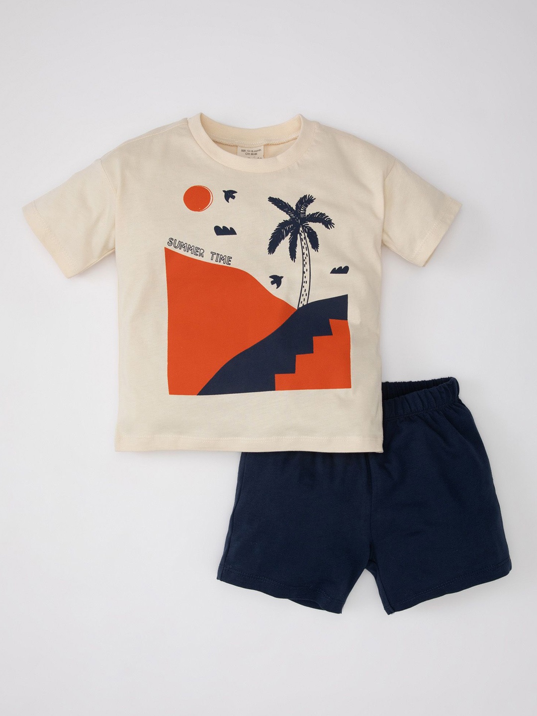 

DeFacto Boys Printed Pure Cotton T-shirt With Shorts, Beige