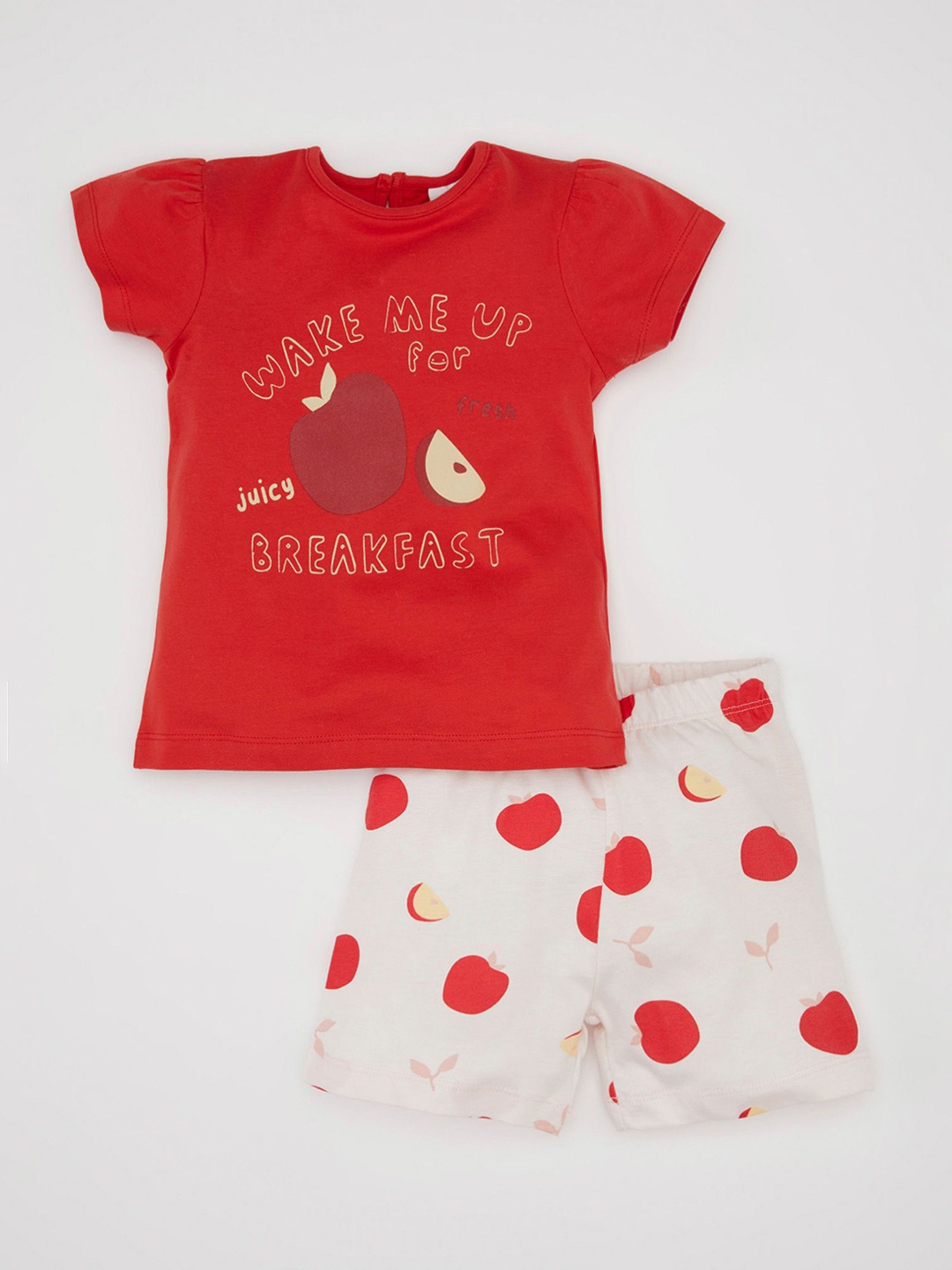 

DeFacto Girls Graphic Printed Pure Cotton Night suit, Red