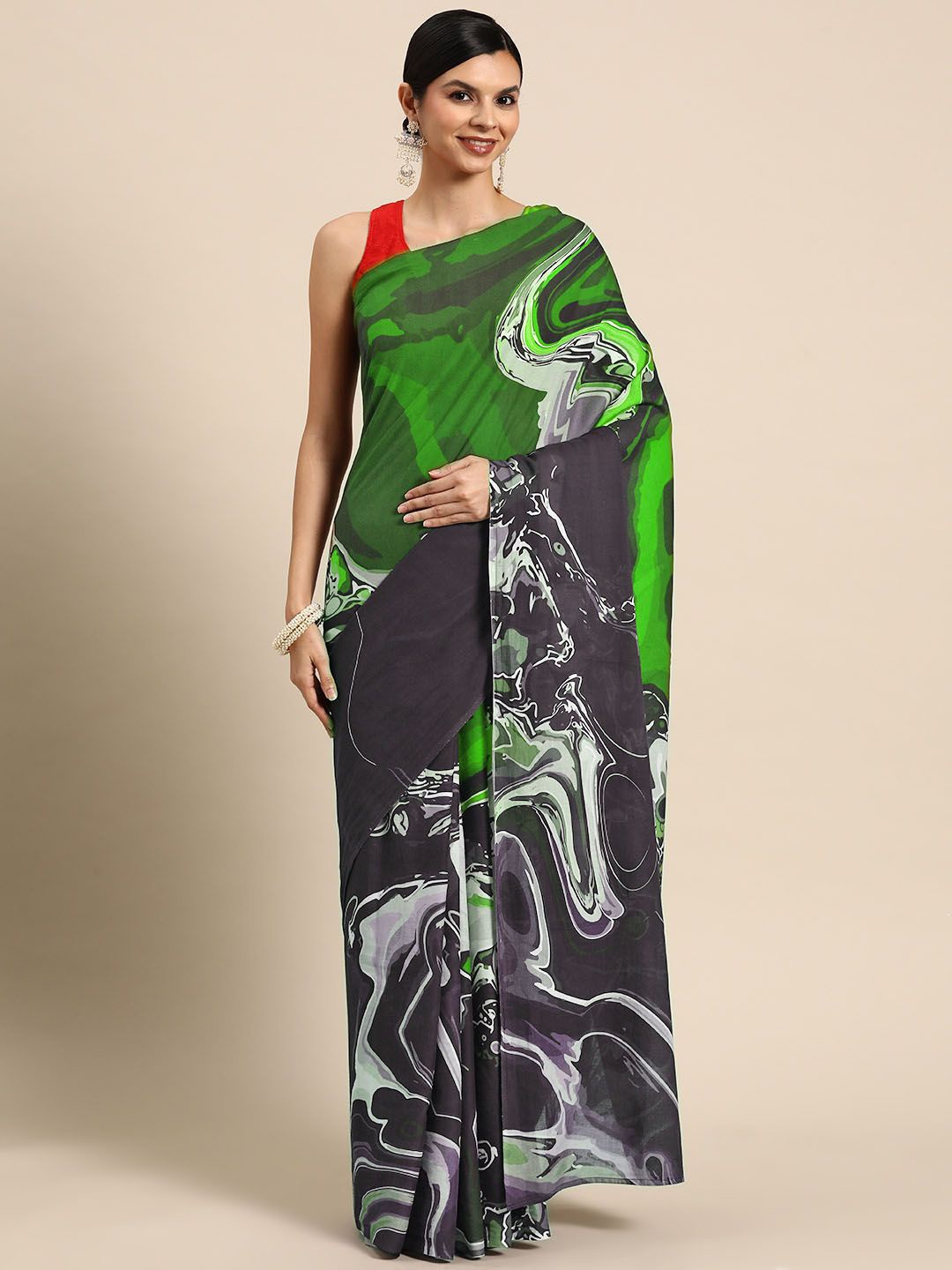 

BUTA BUTI Pure Cotton Printed Saree, Green
