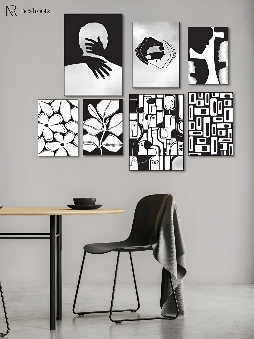 

nestroots A Storm Within the Silence Black & White 7 Piece Canvas Wall Paintings