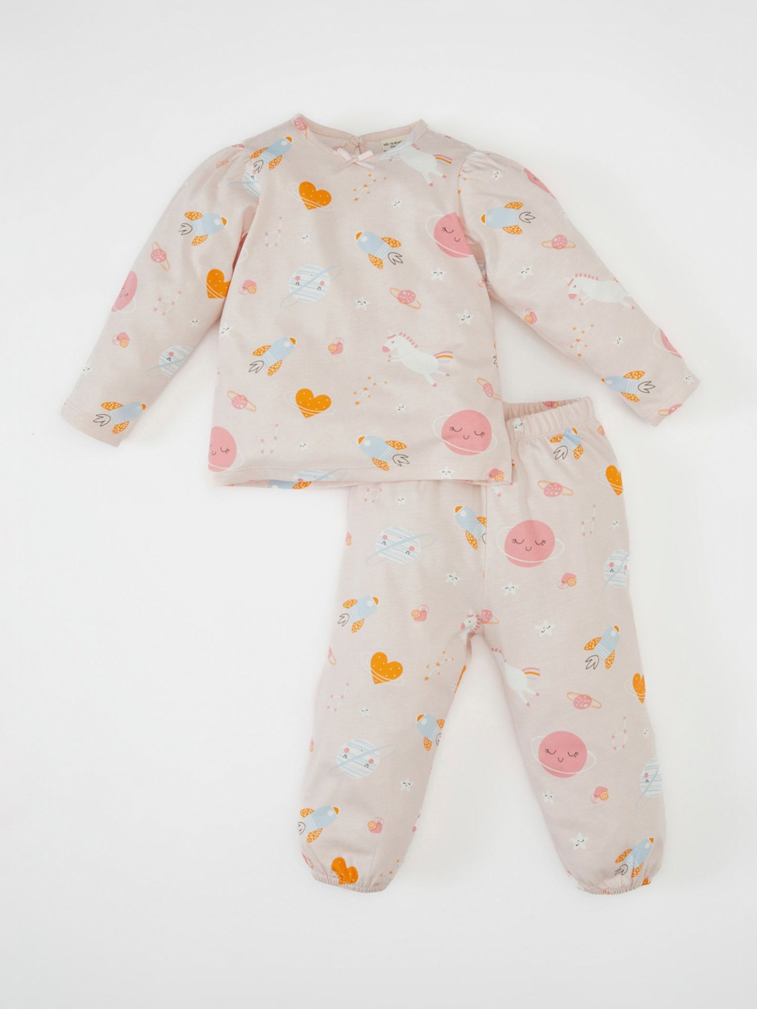 

DeFacto Girls Printed Pure Cotton Night suit, Pink