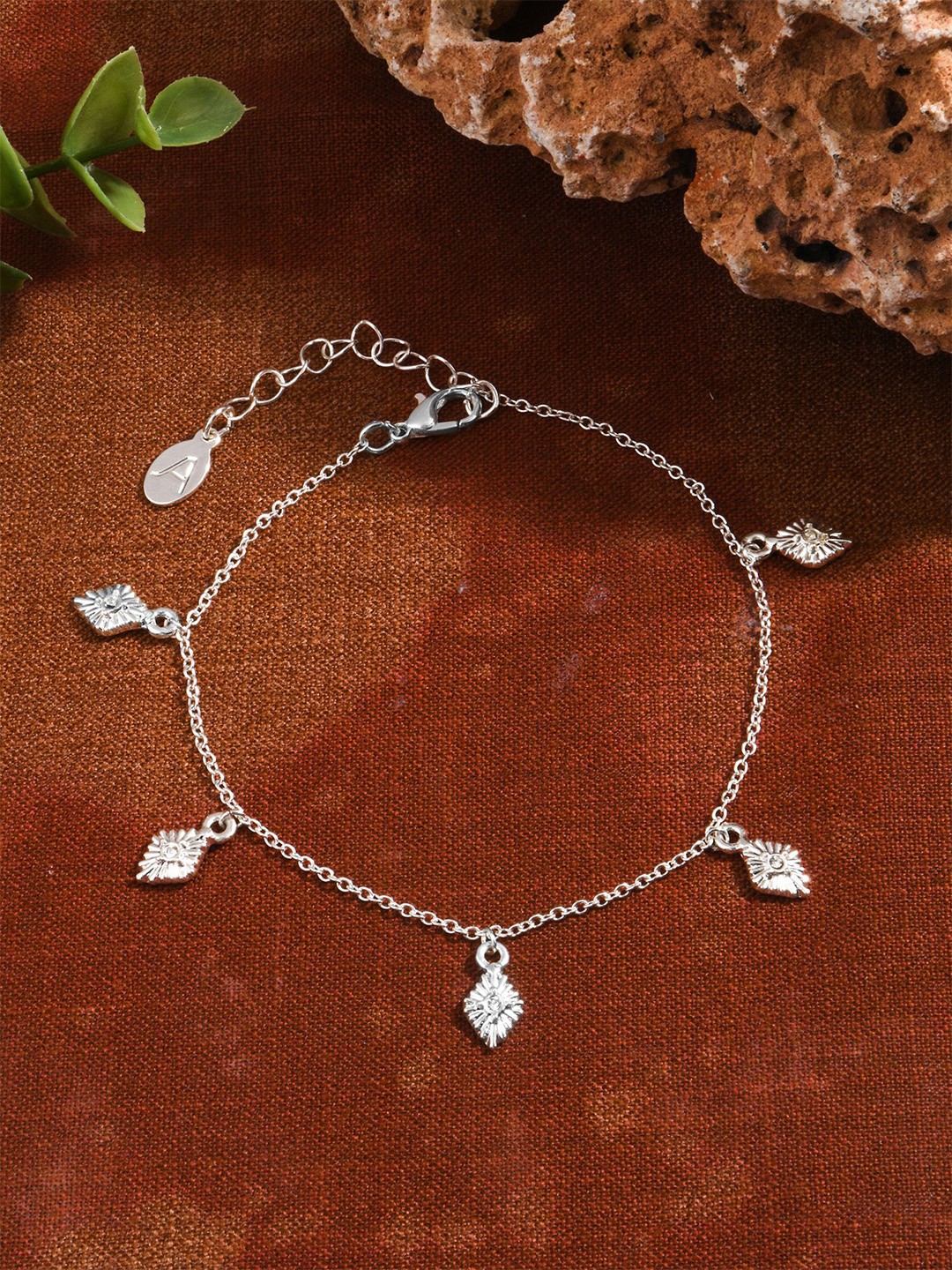 

Accessorize London Crystal Leaf Anklet, Silver