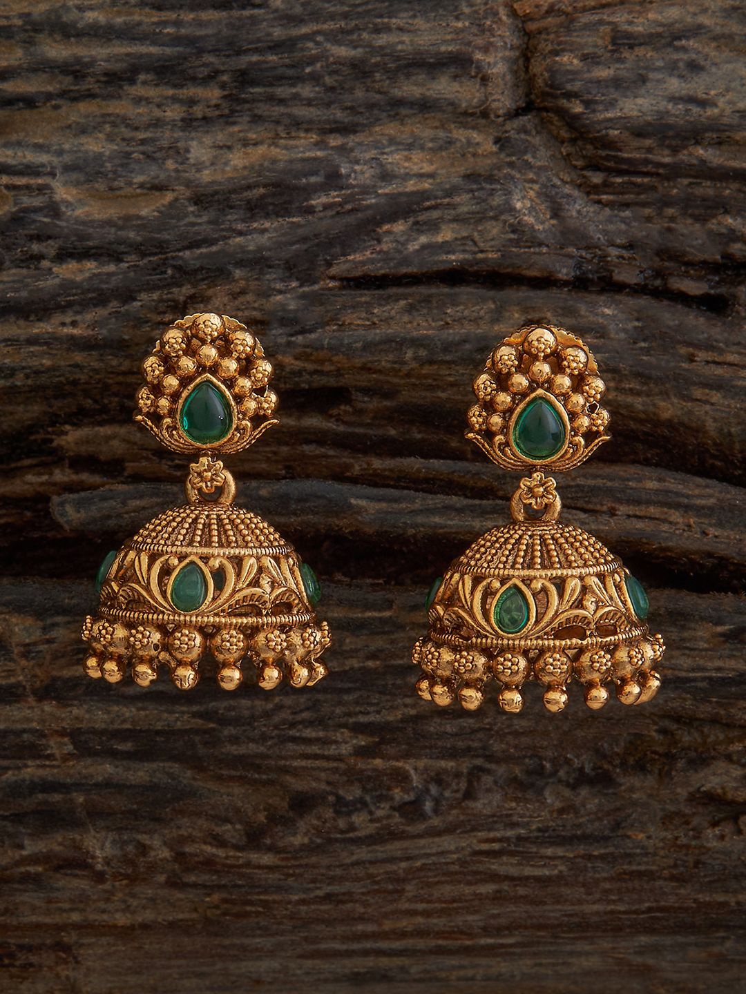 

Kushal's Fashion Jewellery Gold-Plated Stones Studded Dome Shaped Jhumkas