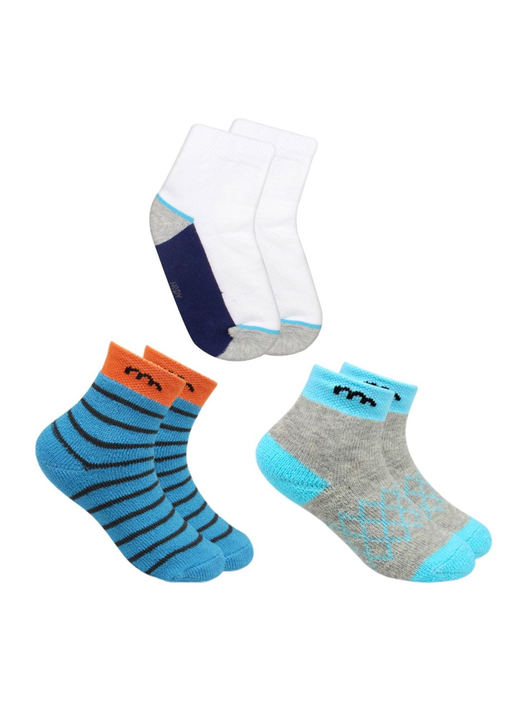 

BAESD Unisex Cotton Pack Of 3 Patterned Ankle-Length Socks, White