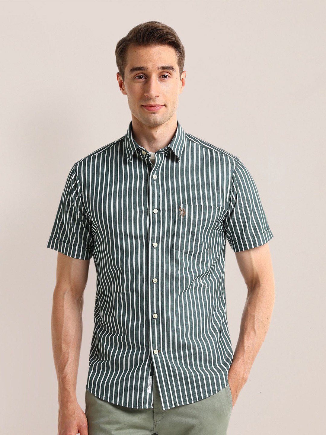 

U.S. Polo Assn. Men Classic Opaque Striped Casual Shirt, Green