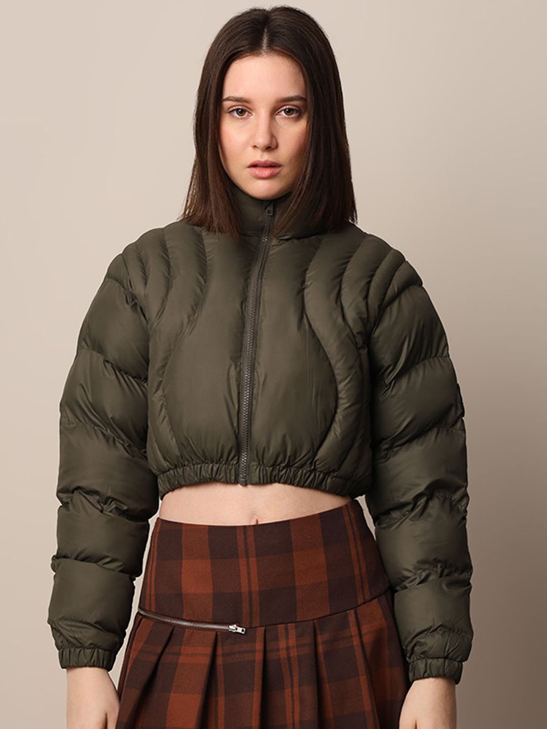 

ONLY Women Solid Crop Puffer Jacket, Olive