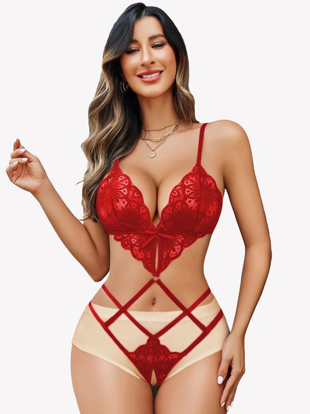 

Krelin Shoulder Straps Net Baby Doll, Red