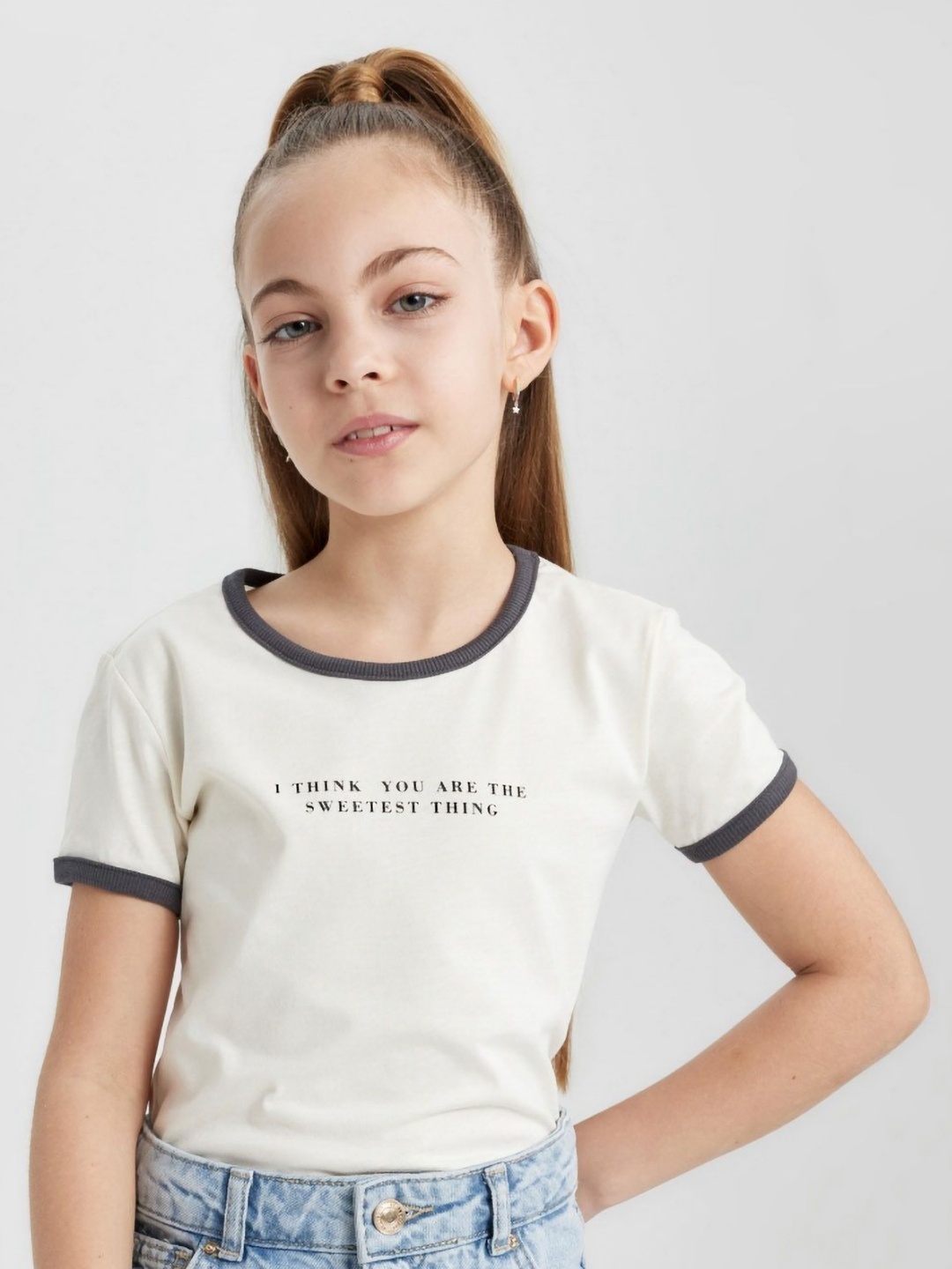 

DeFacto Girls Typography Printed Round Neck Cotton T-shirt, White