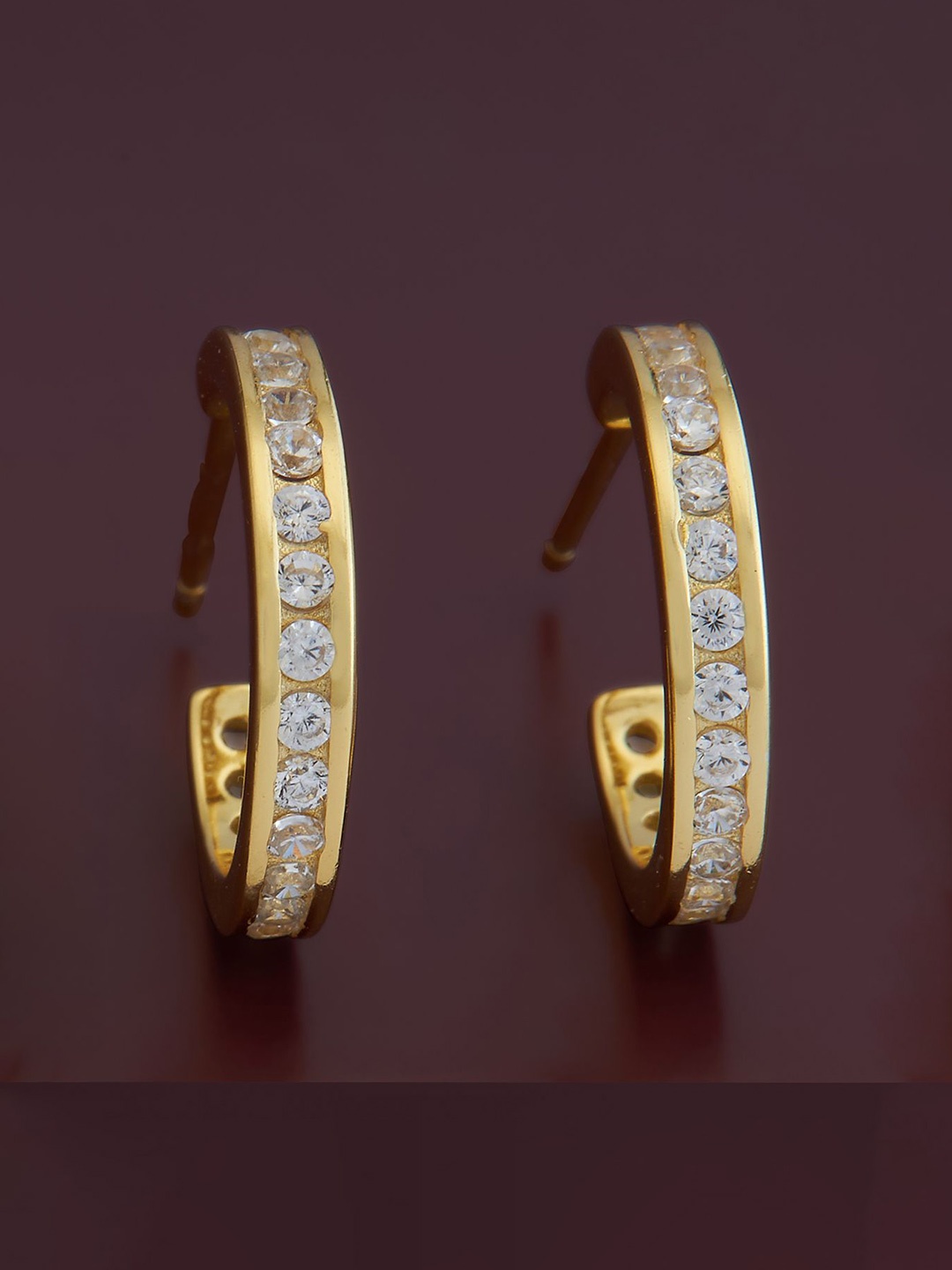 

Kushal's Fashion Jewellery Sterling Silver Cubic Zirconia Gold-Plated Half Hoop Earrings