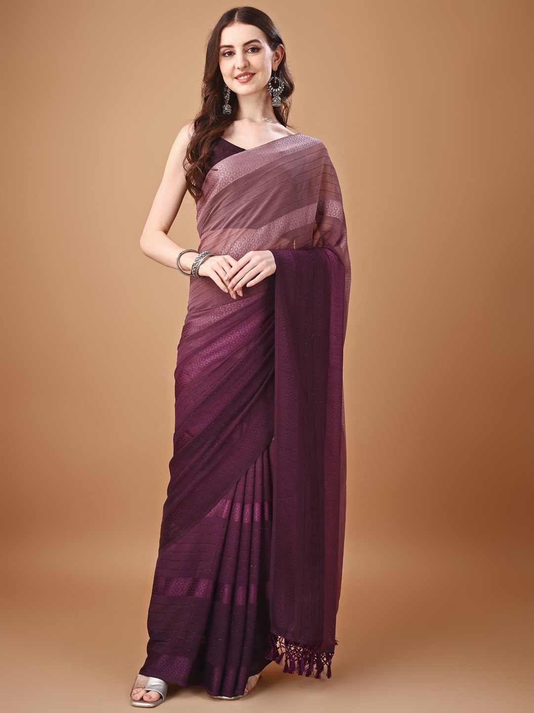 

KALINI Embellished Self Design Party Saree, Purple