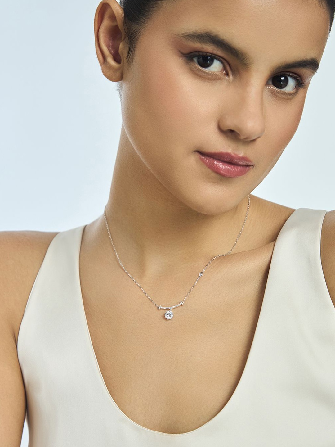 

Kushal's Fashion Jewellery Sterling Silver Cubic Zirconia Rhodium-Plated Necklace