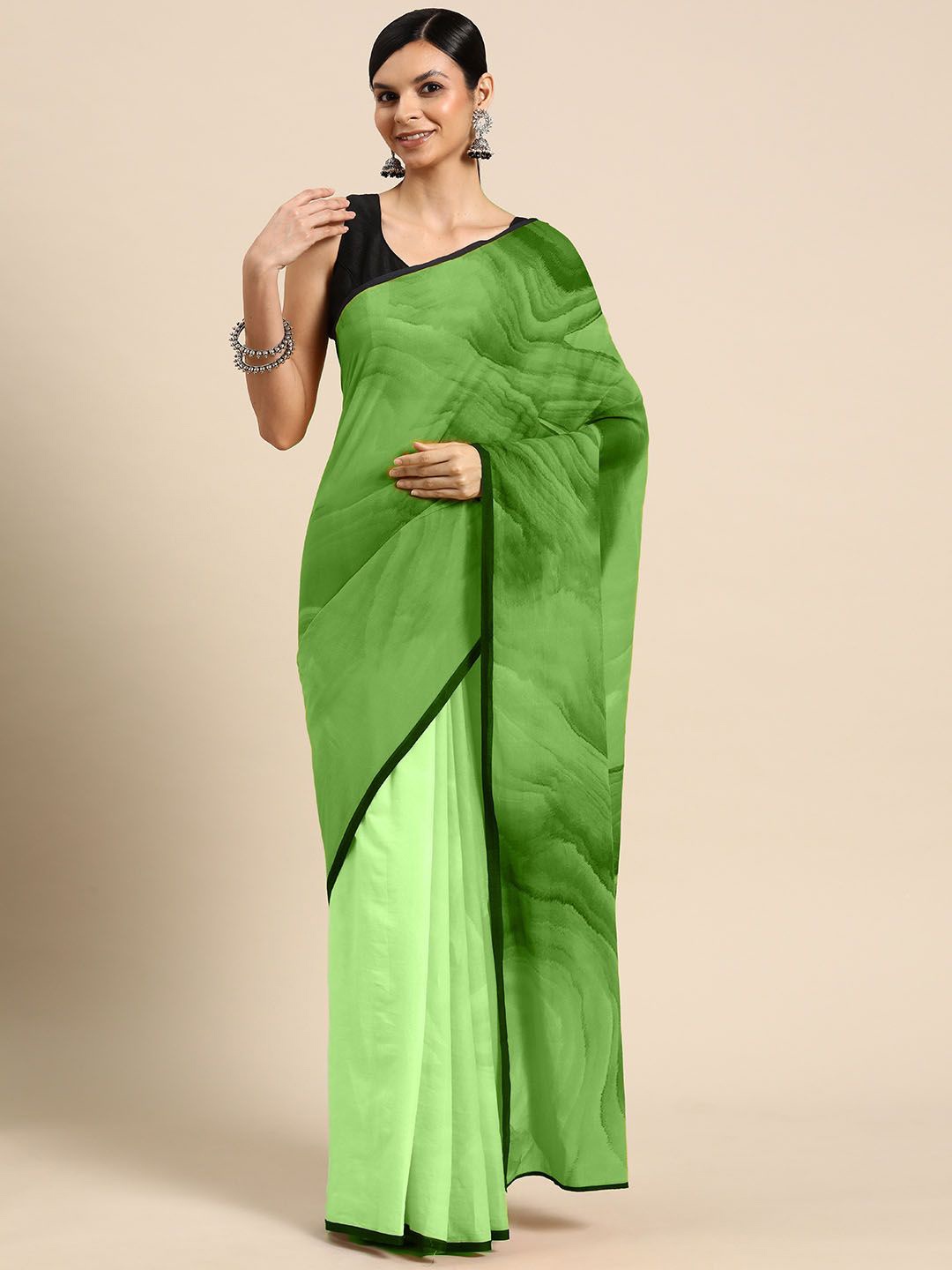 

BUTA BUTI Abstract Printed Pure Cotton Saree, Green