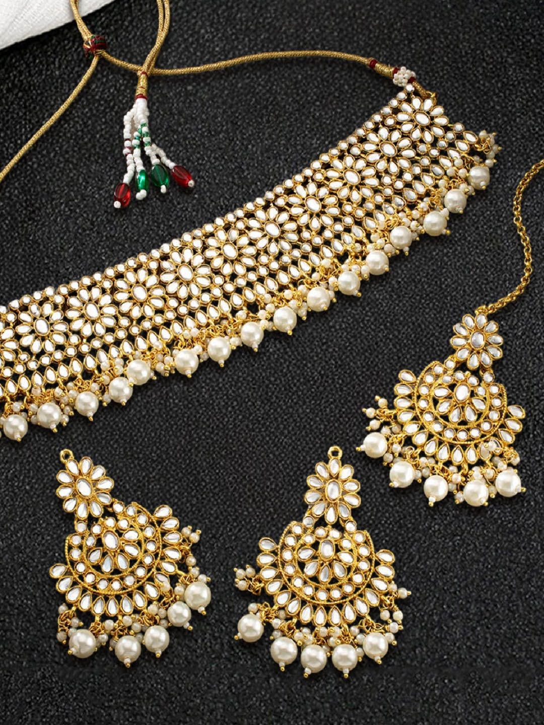 

House of Pataudi Kundan Stone Studded & Beaded Jewellery Set, Gold