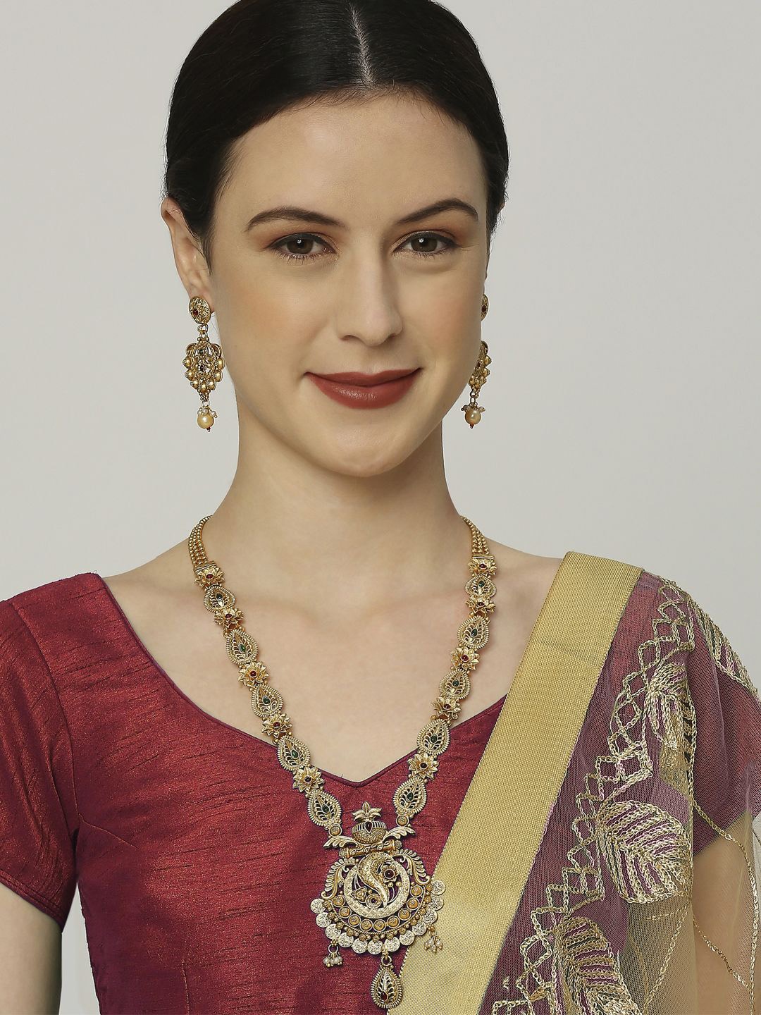 

Anouk Stone-Studded & Beaded Necklace and Earrings, Gold