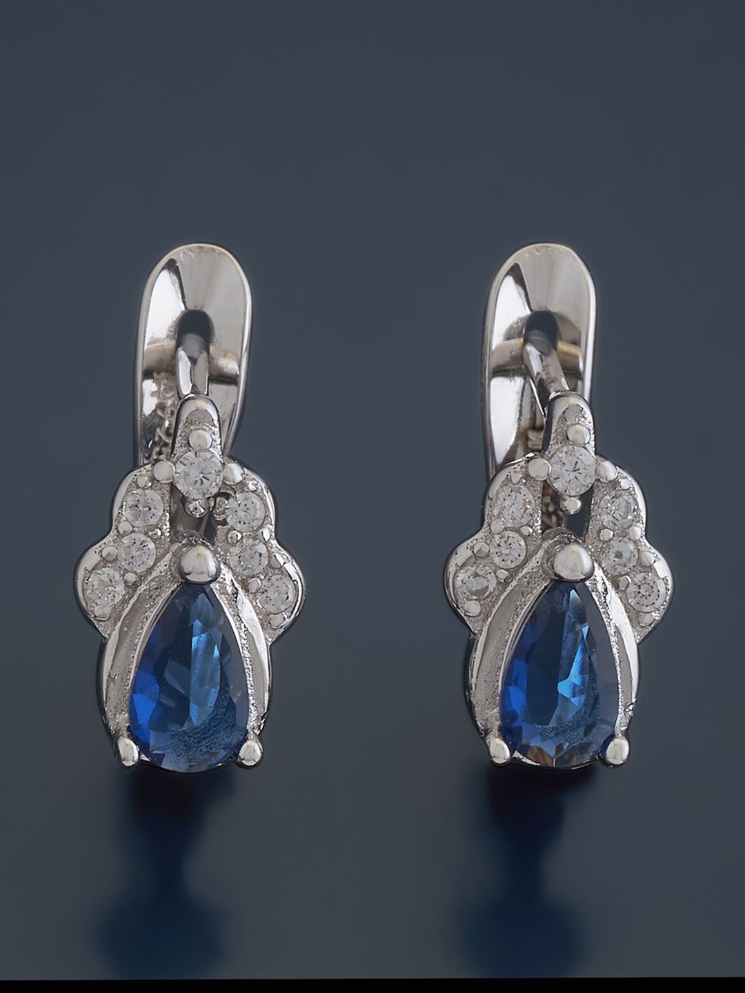 

Kushal's Fashion Jewellery 92.5 Pure Silver Teardrop Shaped Half Hoop Earrings