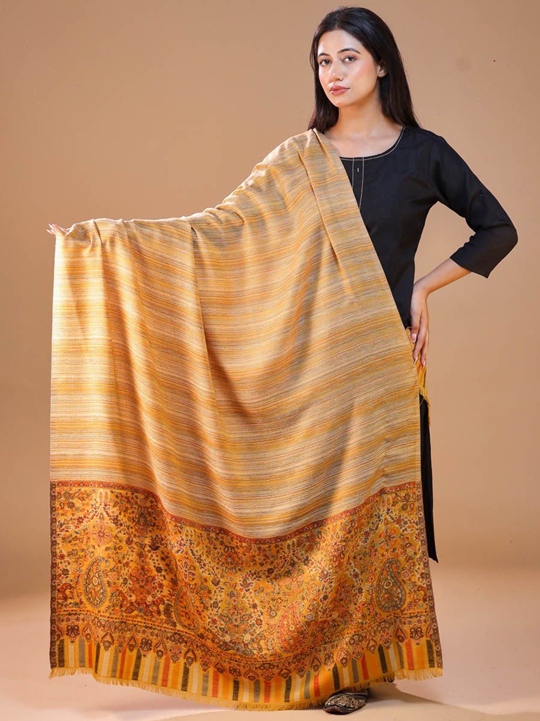 

SWI Stylish Ethnic Motifs Kani Woven Design Shawl, Yellow