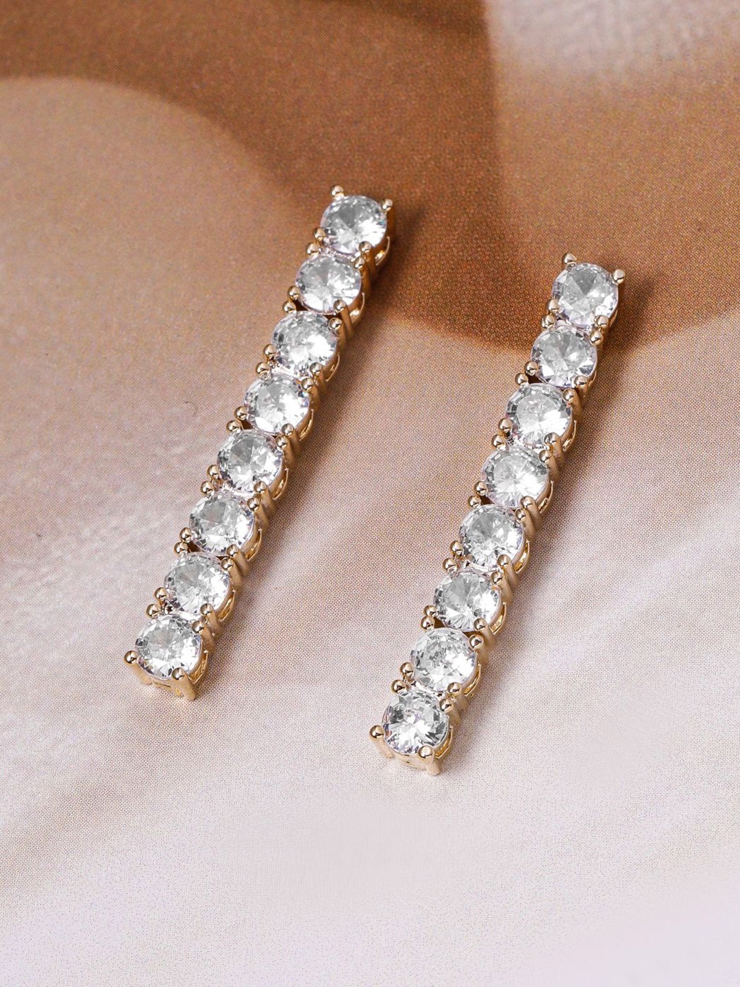 

Rubans 18K Gold-Plated Cubic Zirconia Studded Elegant Bar Drop Earrings