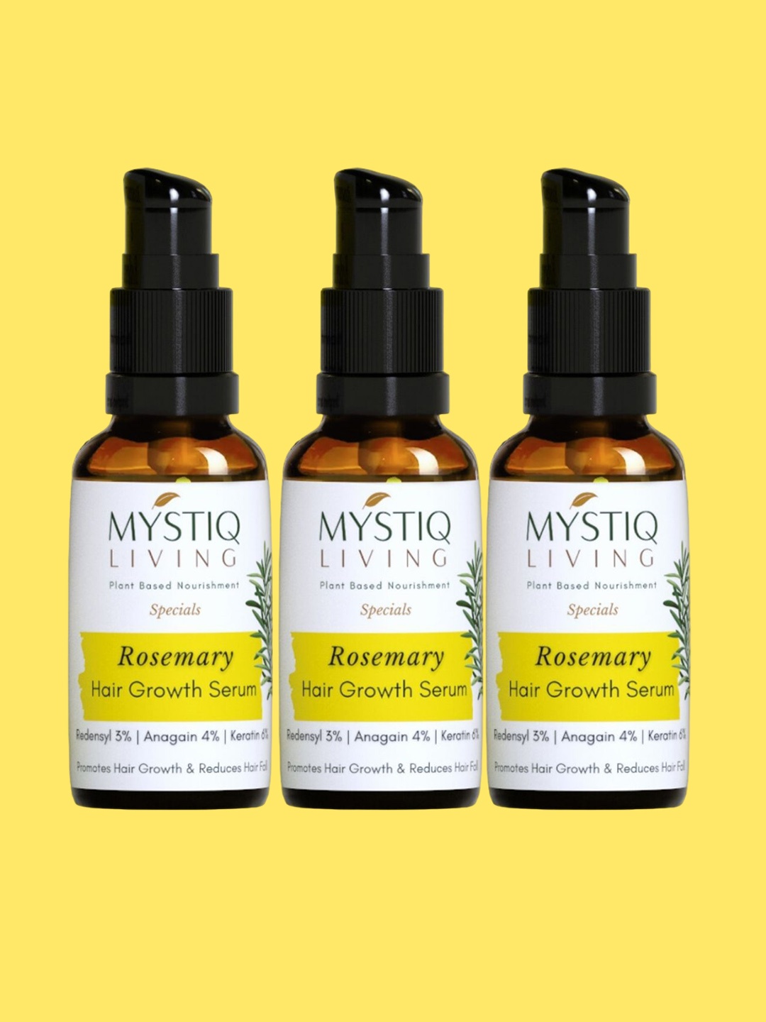 

MYSTIQ LIVING Set Of 3 Rosemary Hair Growth Serum with Redensyl -30ml each, Transparent