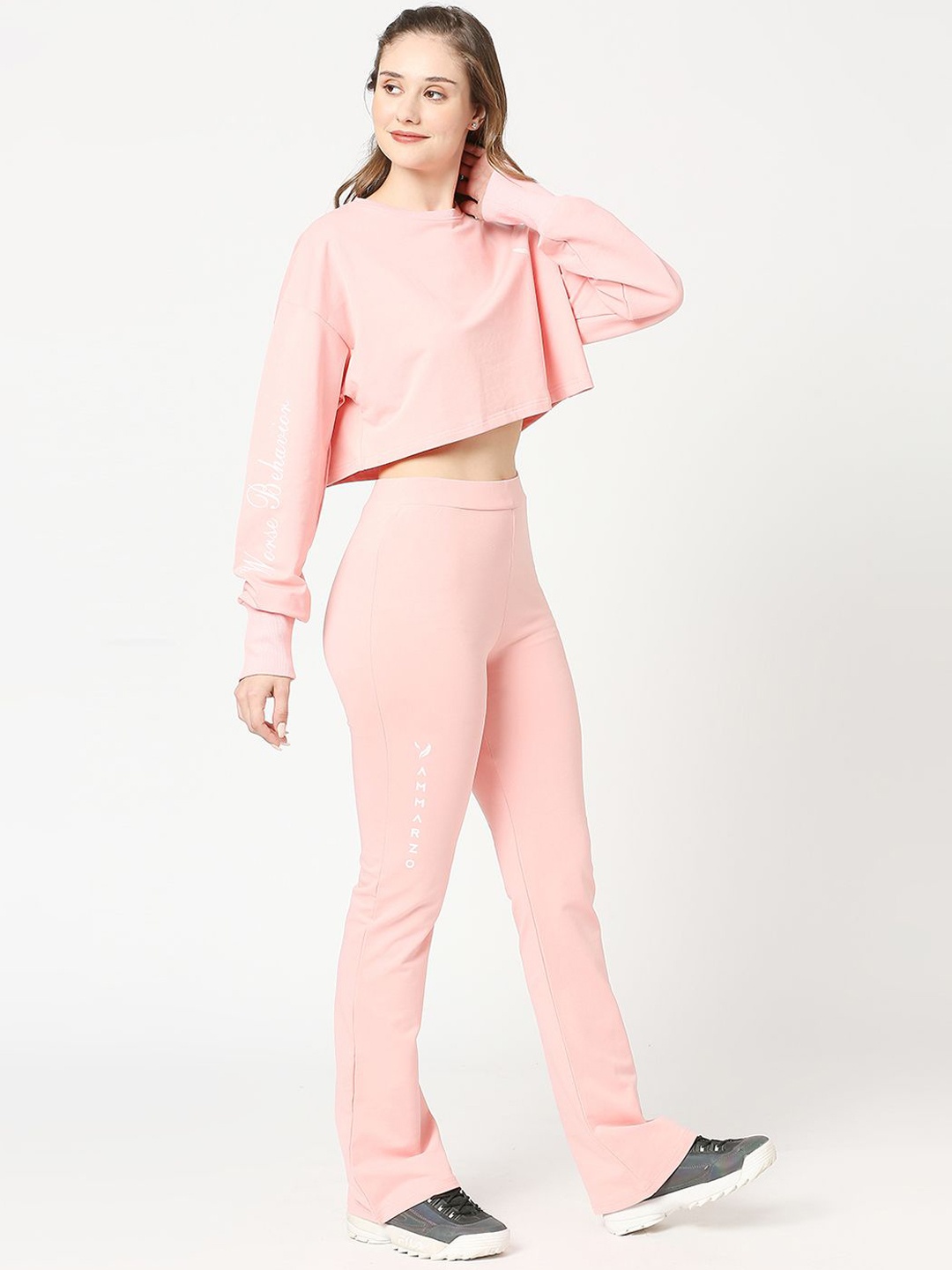 

AMMARZO Cotton Luxe Lycra Crop Top With Joggers, Pink