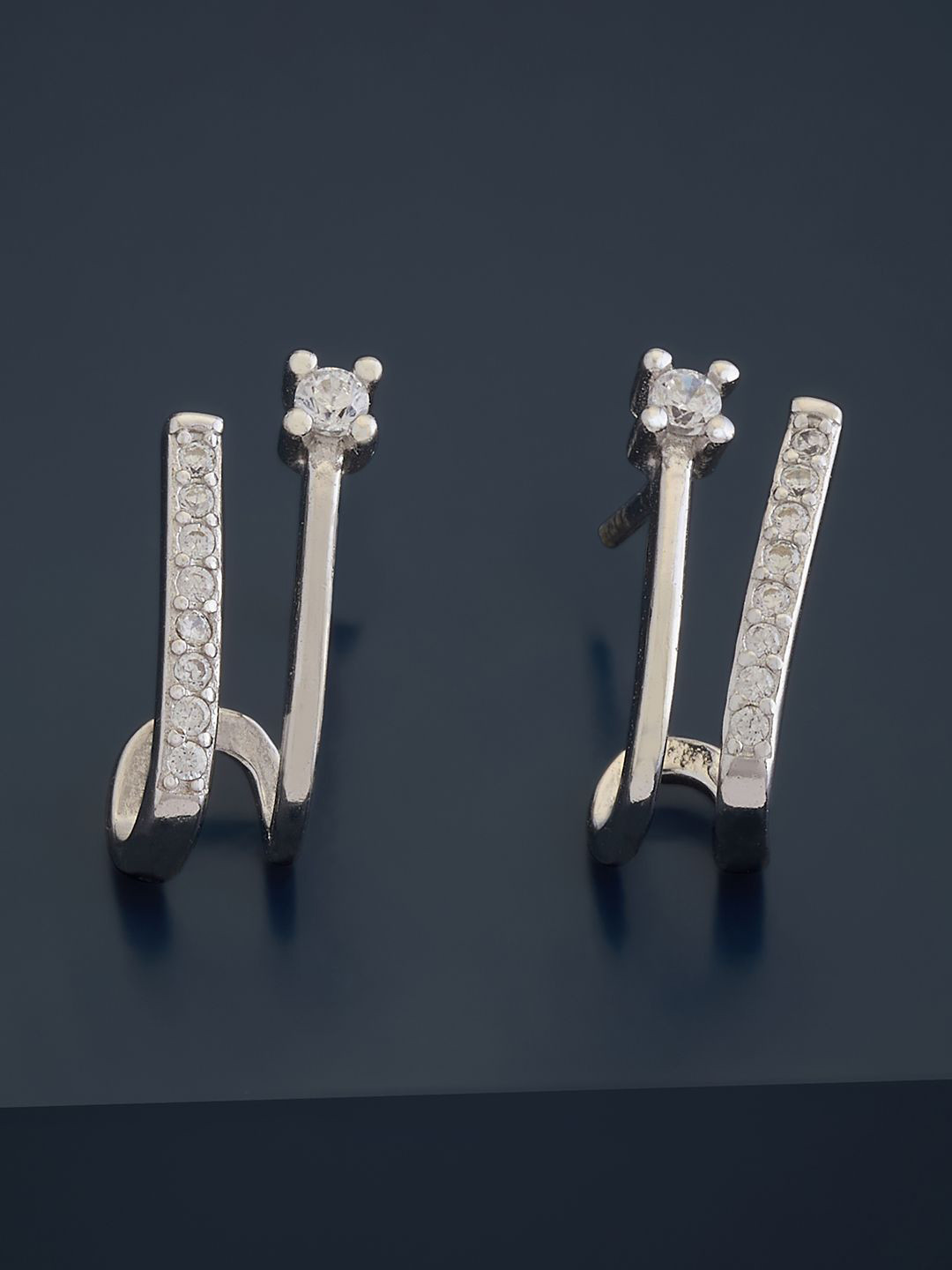 

Kushal's Fashion Jewellery 92.5 Pure Silver Rhodium Plated CZ Classic Half Hoop Earrings
