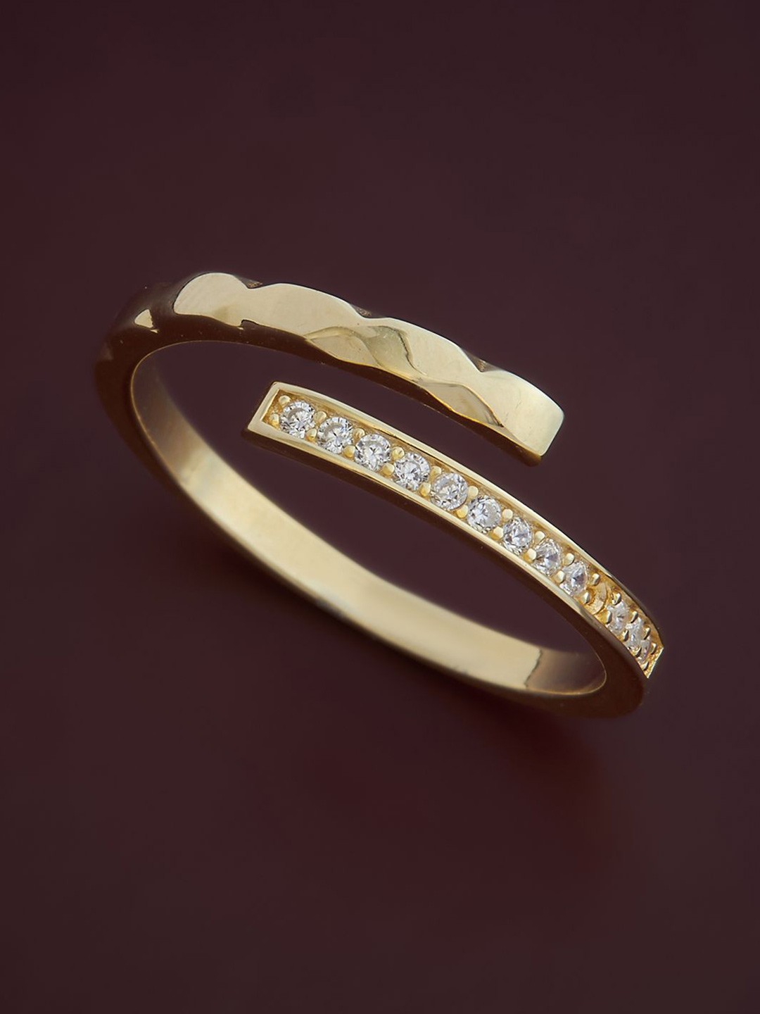 

Kushal's Fashion Jewellery 92.5 Pure Silver Gold-Plated Cubic Zirconia Studded Finger Ring