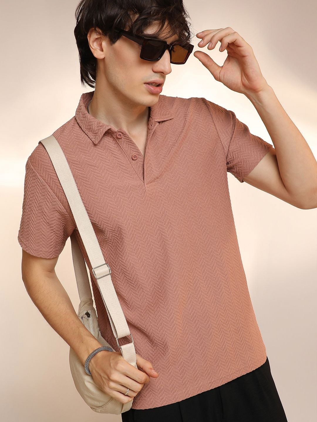 

Campus Sutra Men Solid Polo Collar Cotton T-shirt, Peach