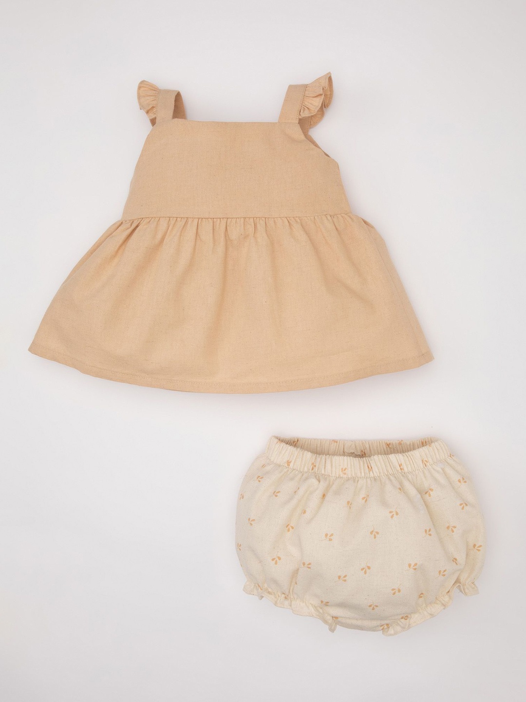 

DeFacto Infants Girls Cotton Linen A-Line Dress With Shorts, Beige