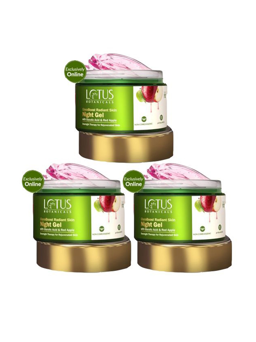 

Lotus Botanicals Set Of 3 GlycoBoost Radiant Skin Night Gel With Glycolic Acid - 50 g Each, Green