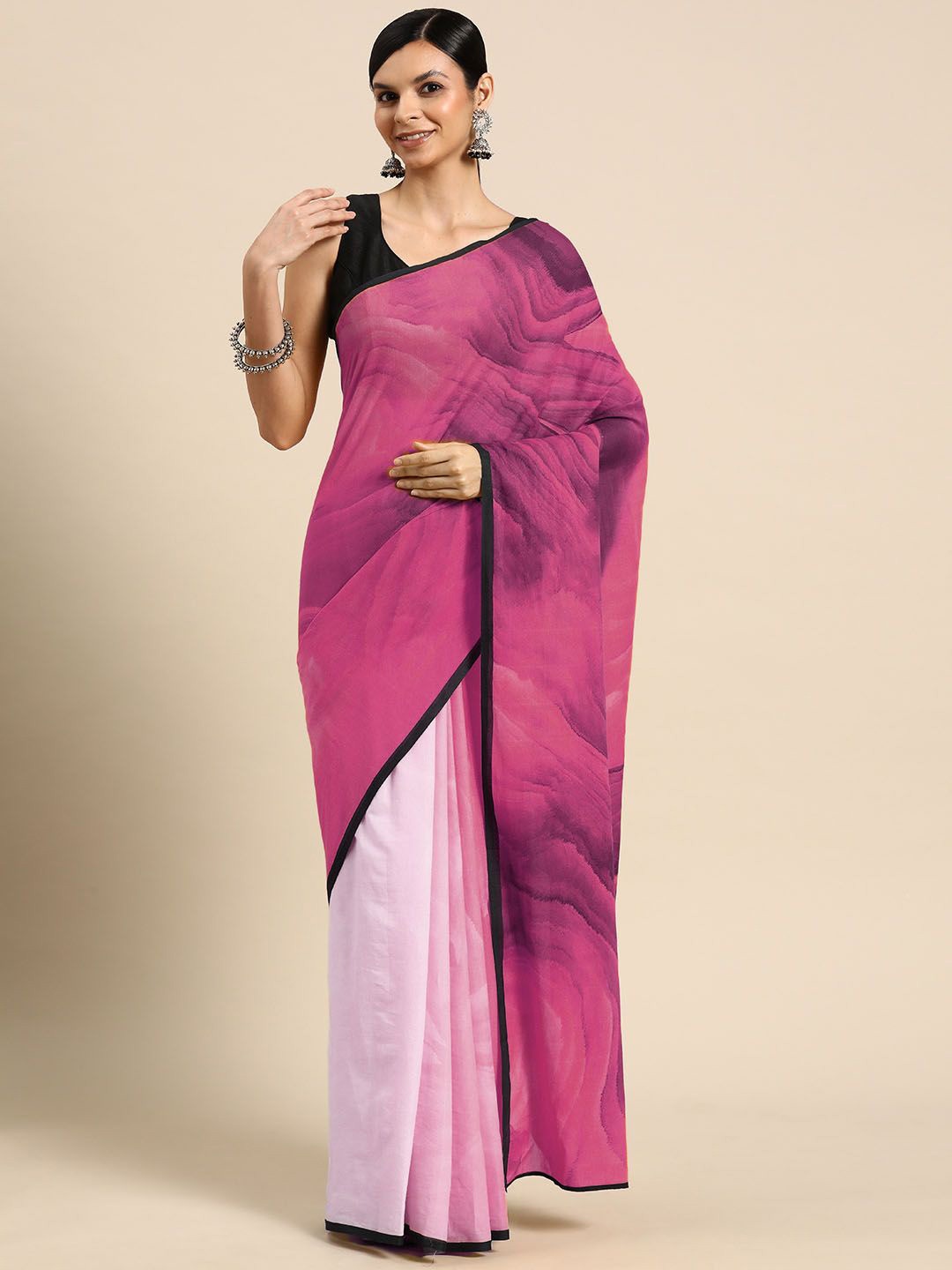 

BUTA BUTI Pure Abstract Printed Cotton Saree, Pink