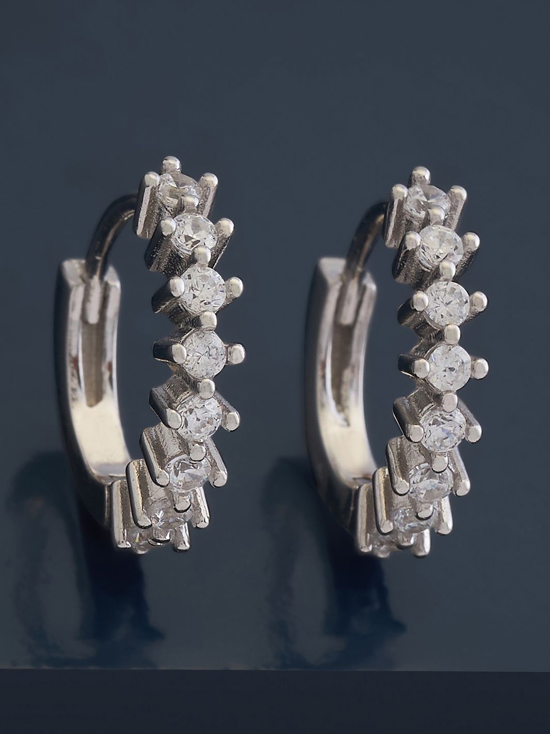 

Kushal's Fashion Jewellery 92.5 Pure Silver Rhodium-Plated CZ Studded Hoop Earrings