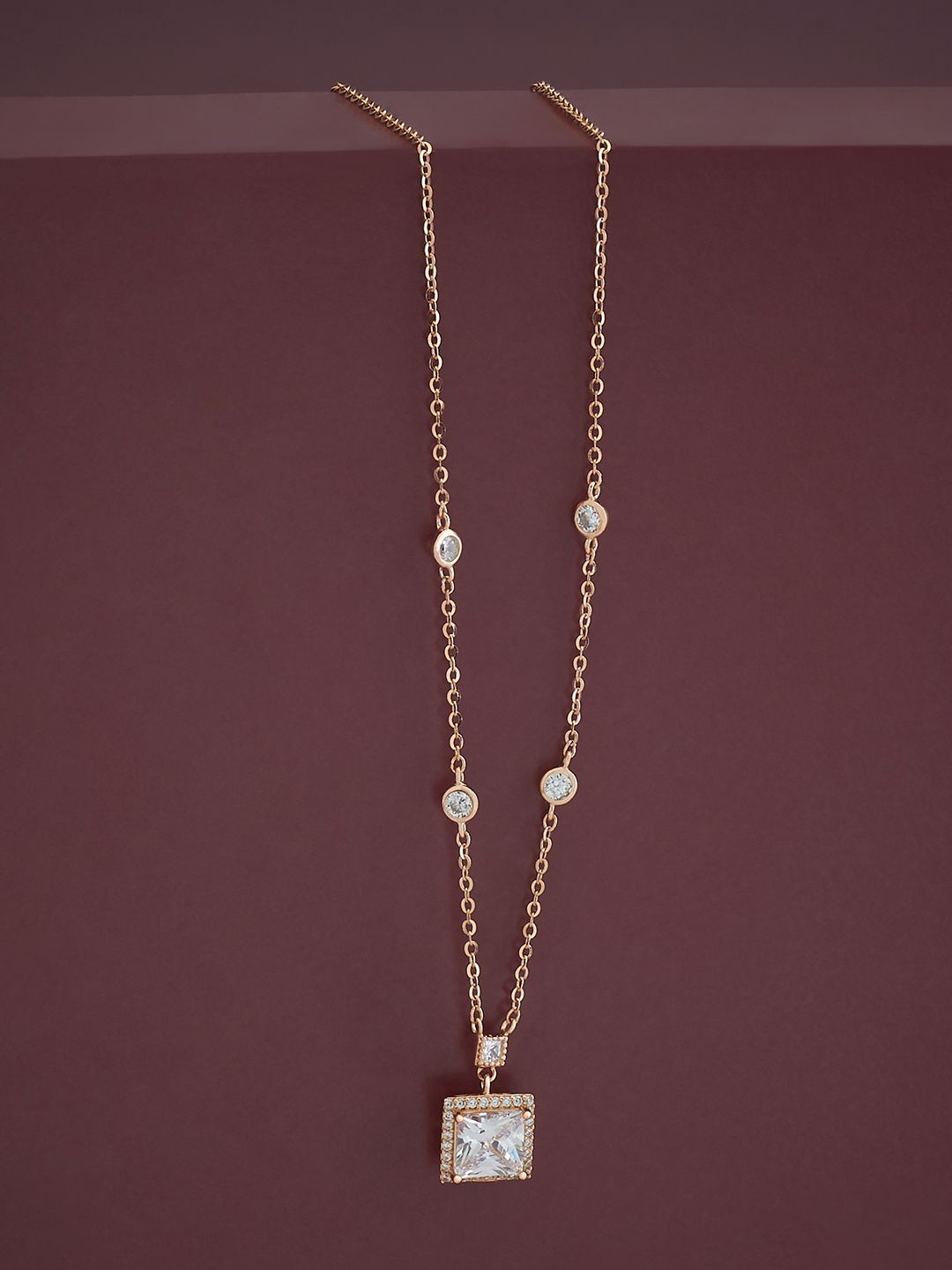 

Kushal's Fashion Jewellery 92.5 Pure Silver Rose Gold-Plated Cubic Zirconia Studded Chain