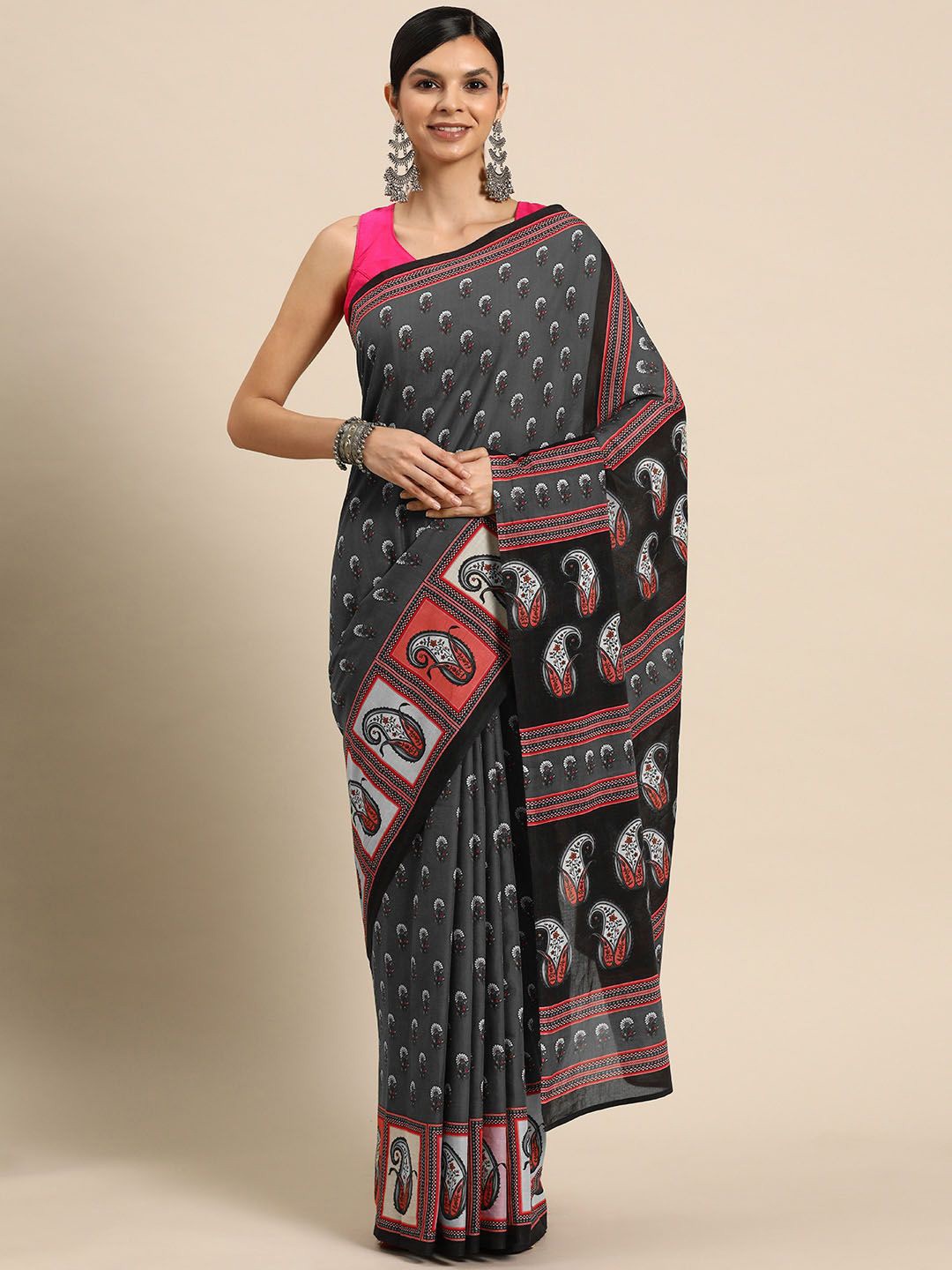 

BUTA BUTI Floral Pure Cotton Saree, Grey