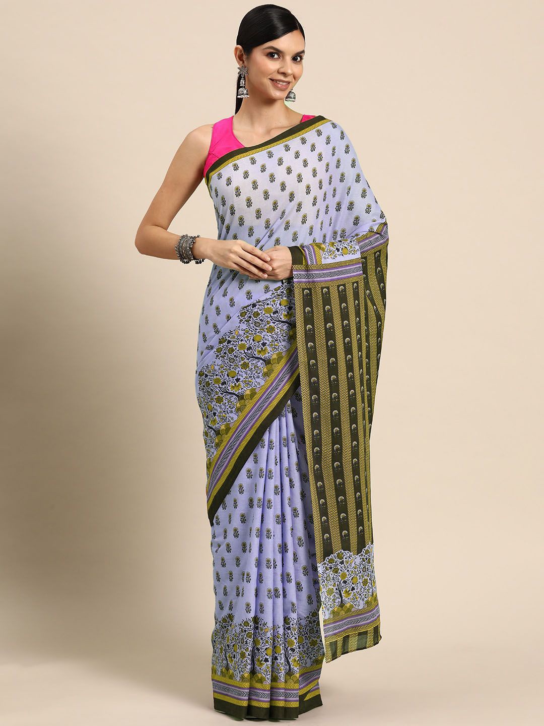 

BUTA BUTI Floral Printed Pure Cotton Saree, Yellow