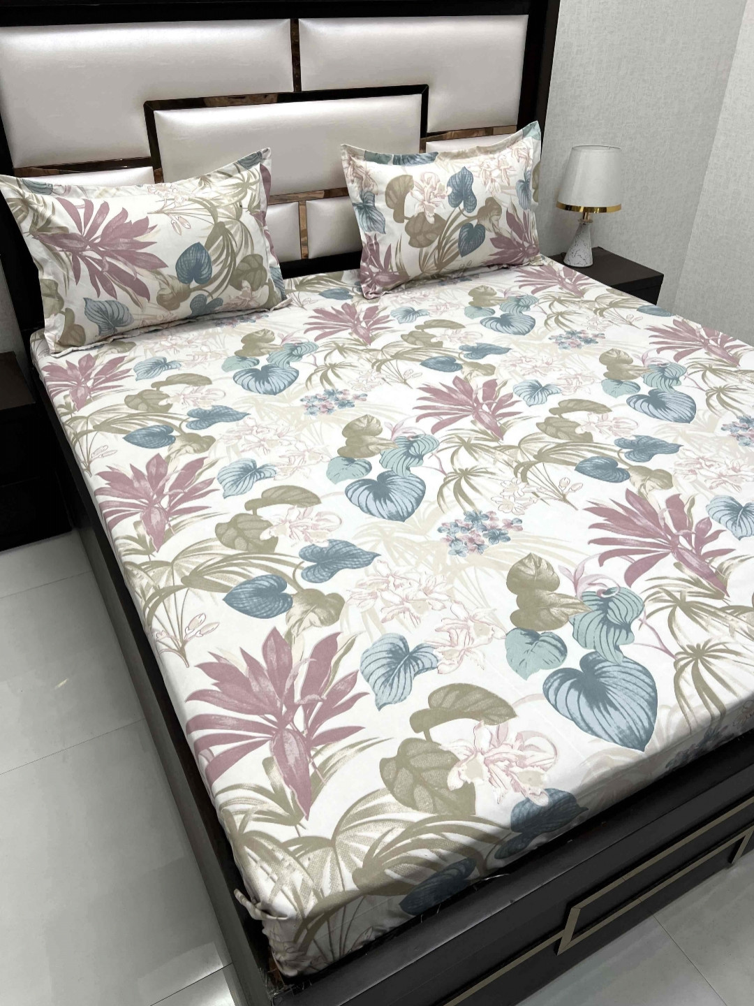 

Pure Decor White Floral Printed 230 TC Pure Cotton Queen Bedsheet with 2 Pillow Covers