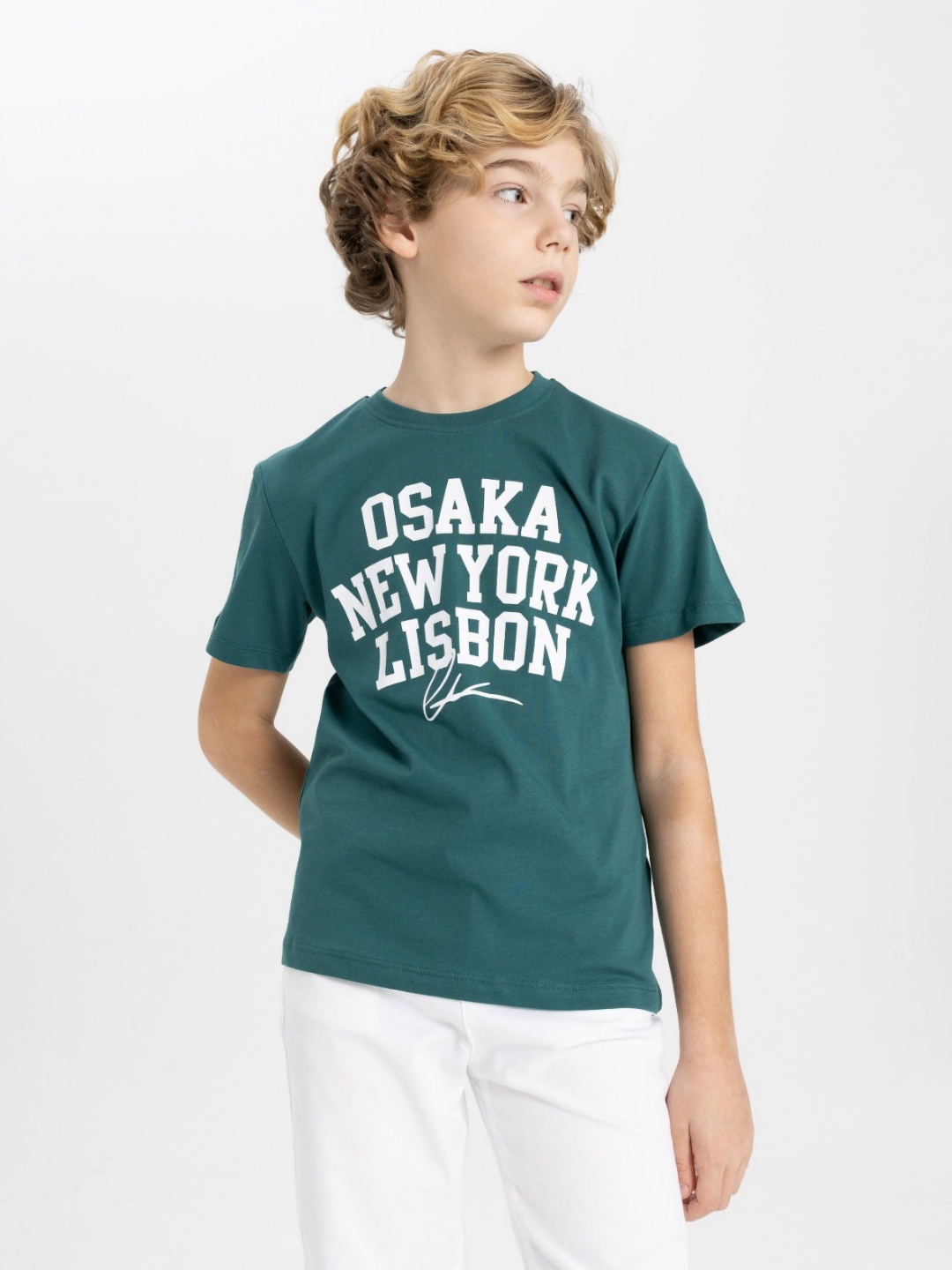 

DeFacto Boys Typography Printed Round Neck Cotton T-shirt, Green