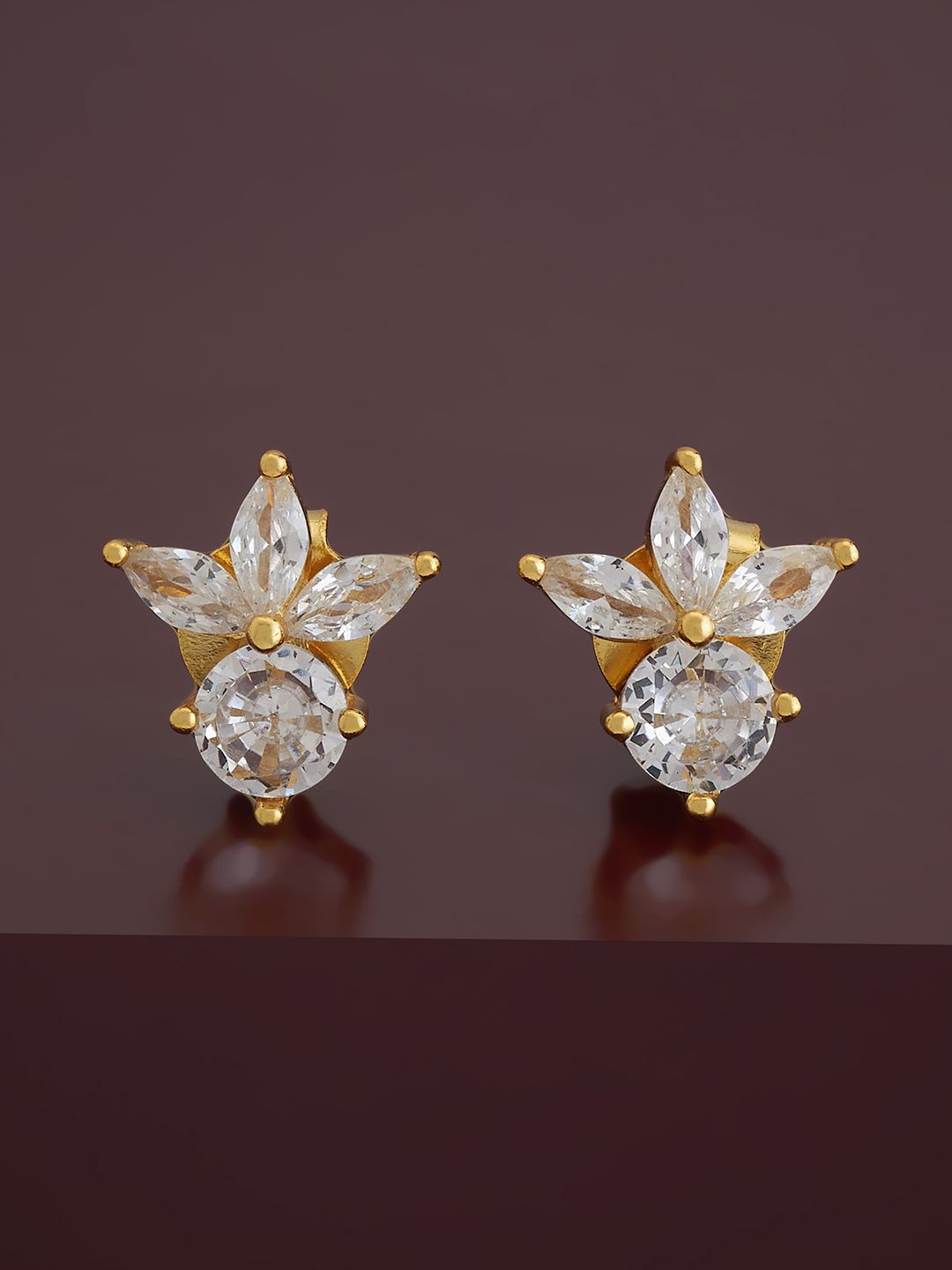 

Kushal's Fashion Jewellery 92.5 Pure Silver Gold Plated Cubic Zirconia Classic Studs, White