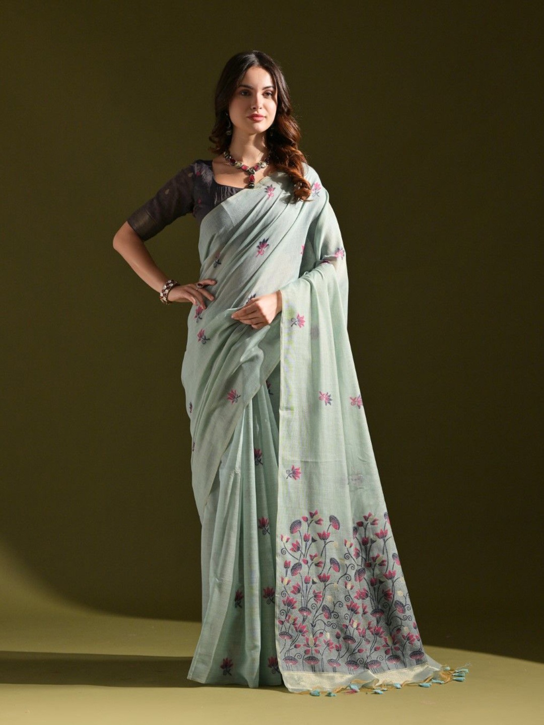 

VISHNU WEAVES Woven Design Zari Pure Cotton Muga Saree, Blue