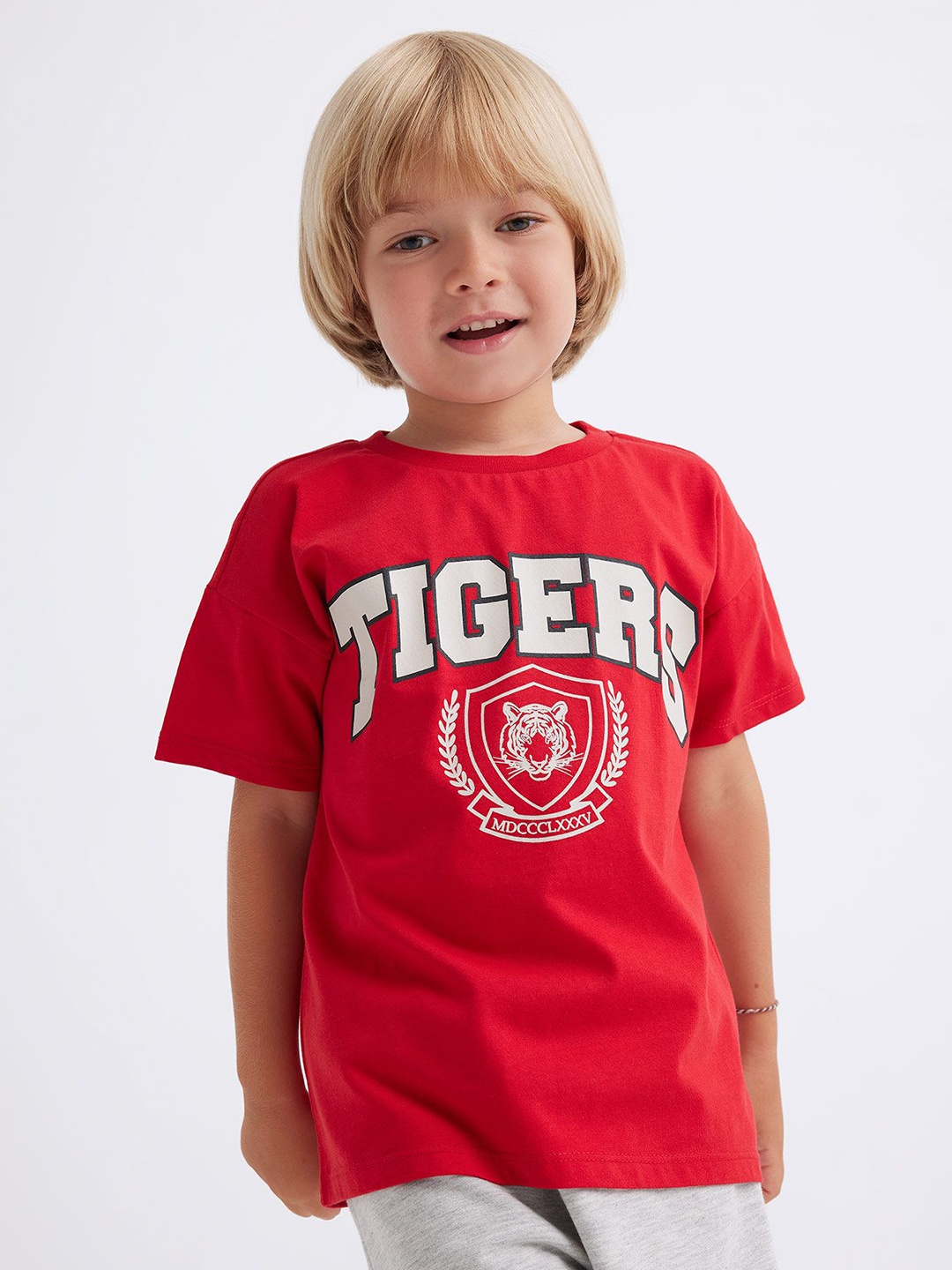 

DeFacto Boys Typography Printed Round Neck Cotton T-shirt, Red