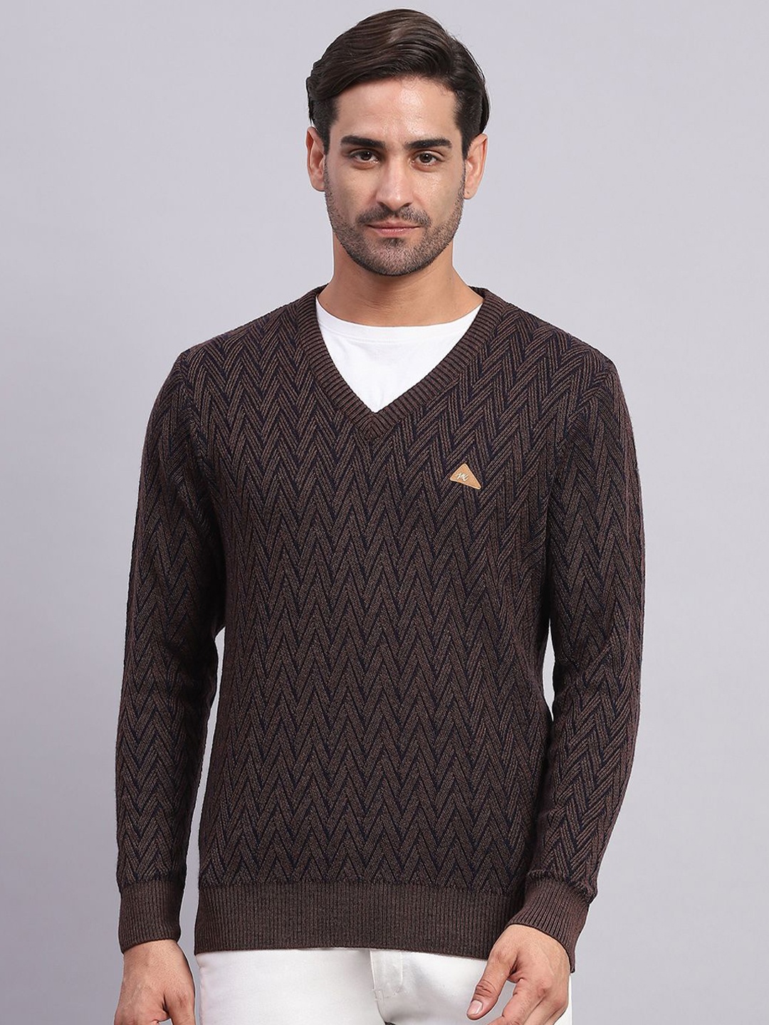 

Monte Carlo Men Self Design Pullover, Brown