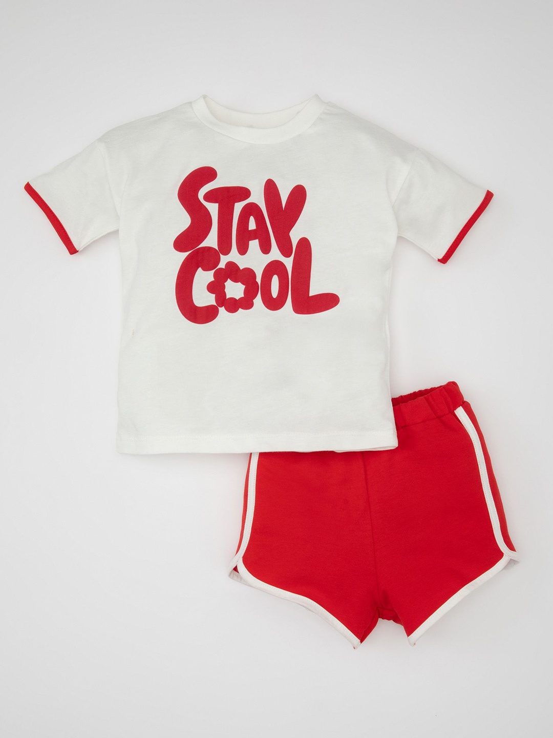 

DeFacto Girls Printed Pure Cotton T-shirt with Shorts, White