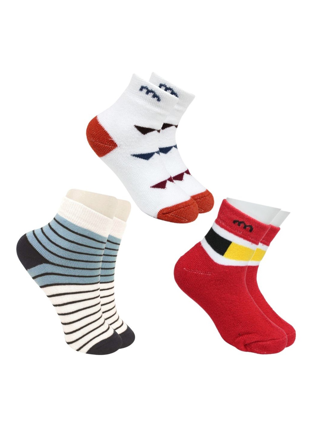 

BAESD Kids Pack Of 3 Patterned Cotton Ankle-Length Socks, Red