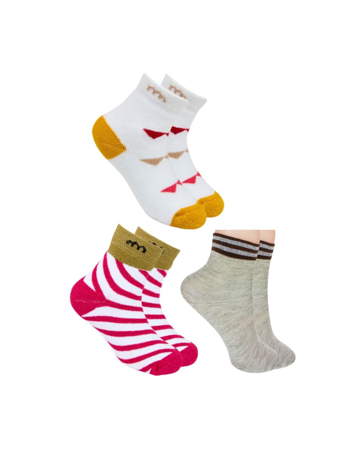 

BAESD Kids Pack Of 3 Patterned Ankle Length Socks, White