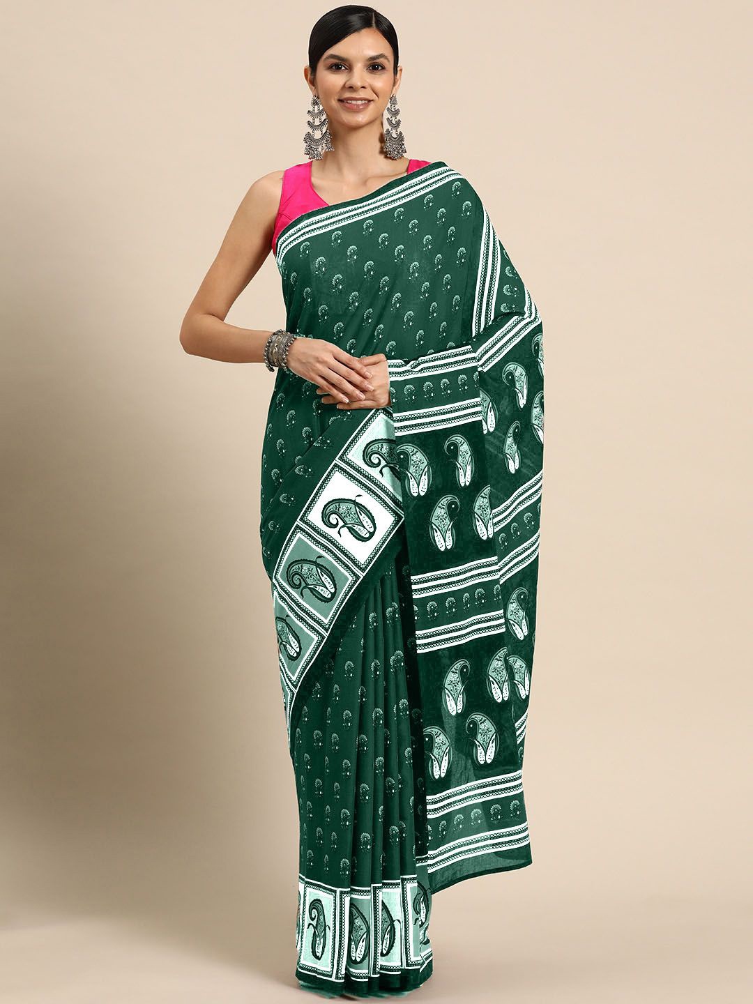 

BUTA BUTI Floral Printed Pure Cotton Saree, Green