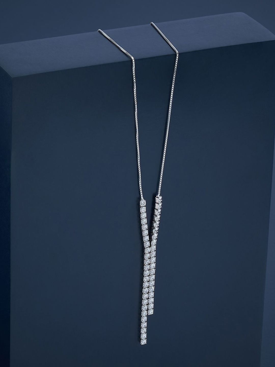 

Kushal's Fashion Jewellery Rhodium Plated 92.5 Pure Silver Cubic Zirconia Necklace