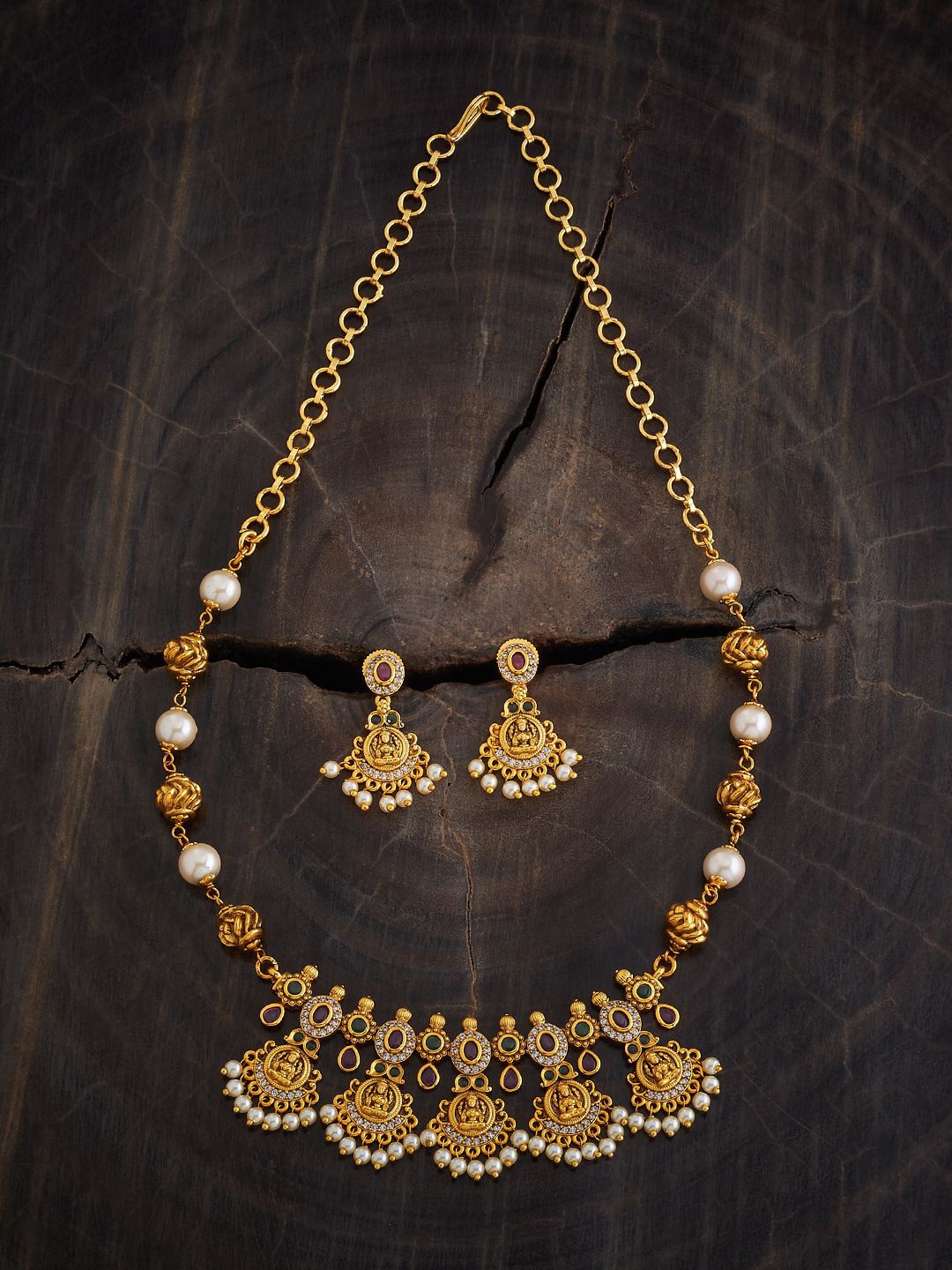 

Kushal's Fashion Jewellery Gold Plated Stone Studded & Beaded Antique Jewellery Set