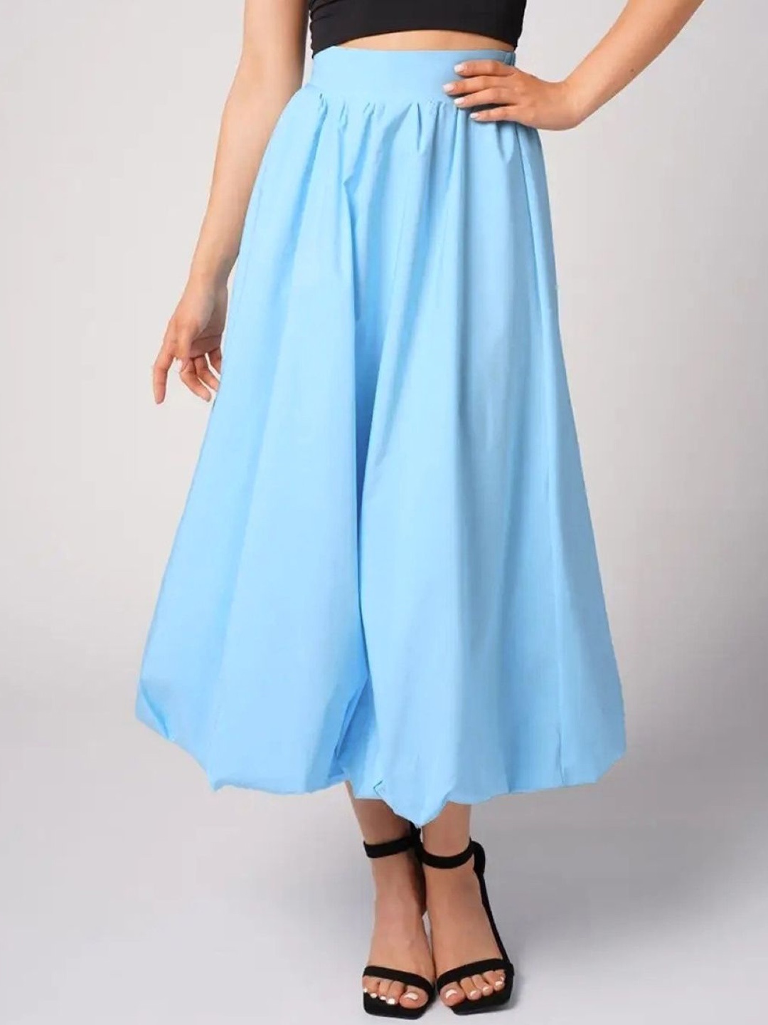 

KPOP Women Solid Maxi Balloon Slip-On Skirt, Blue