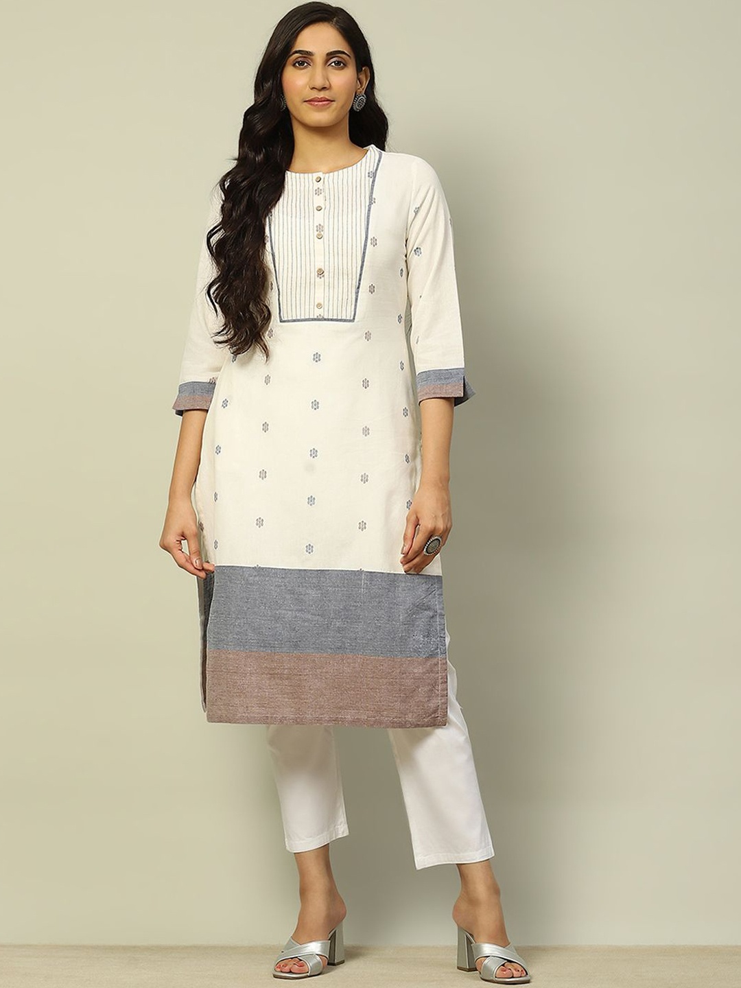 

Rangriti Ethnic Motifs Woven Design Pure Cotton Straight Kurta, White
