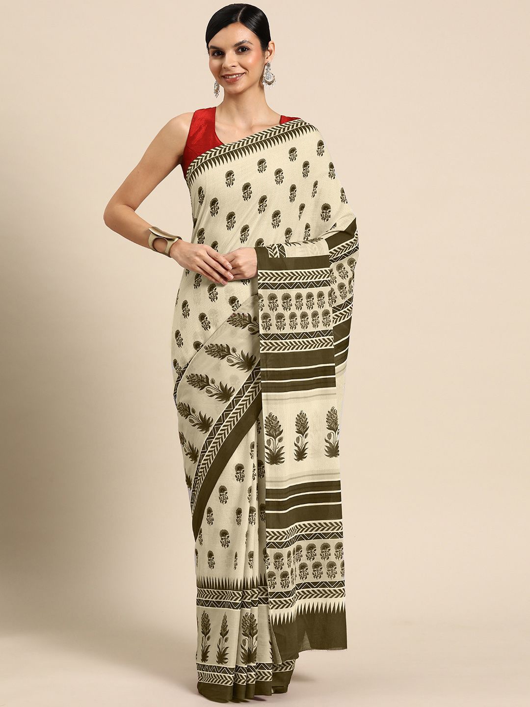 

BUTA BUTI Ethnic Motifs Pure Cotton Printed Saree, Yellow